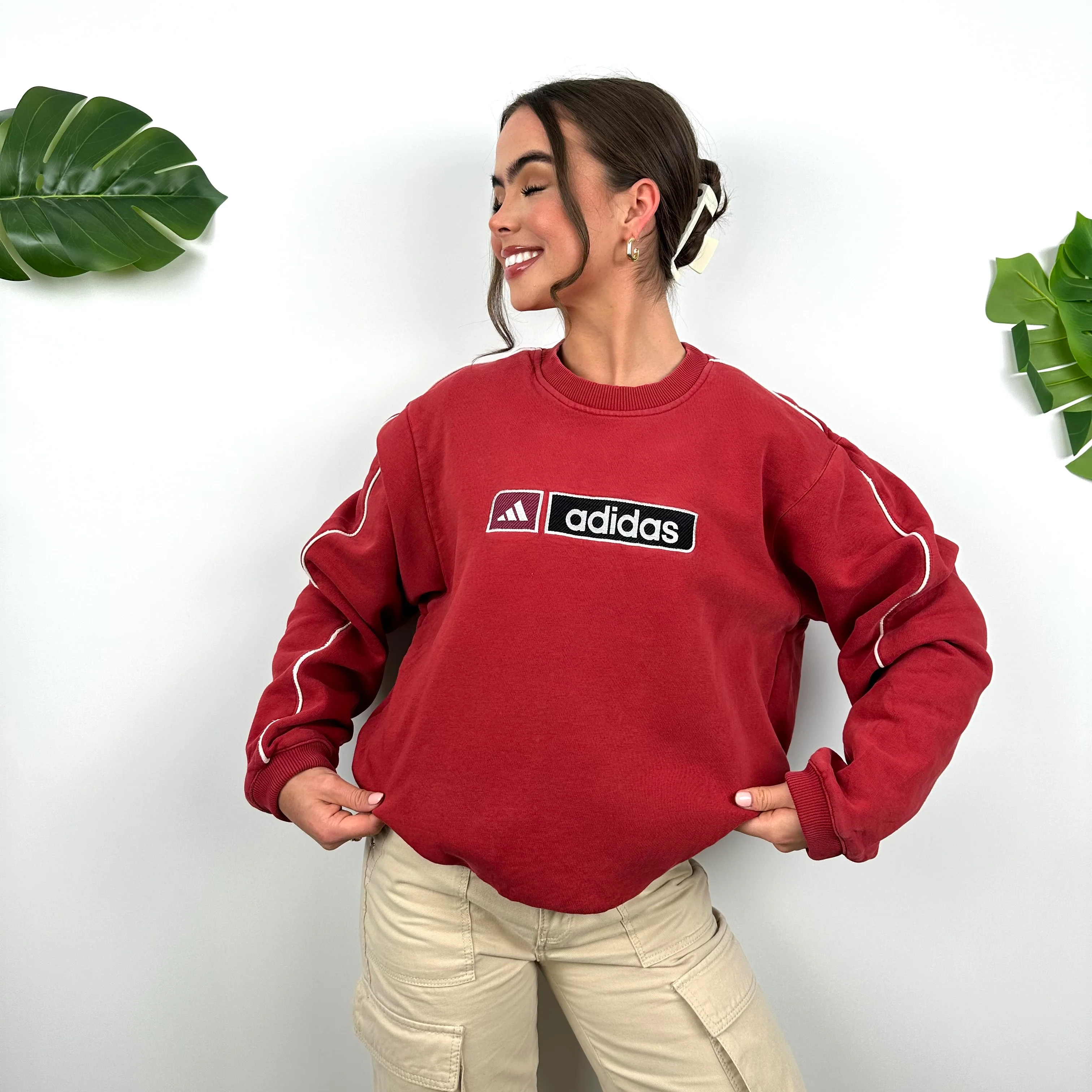 Adidas Red Embroidered Spell Out Sweatshirt (M) - Image 6