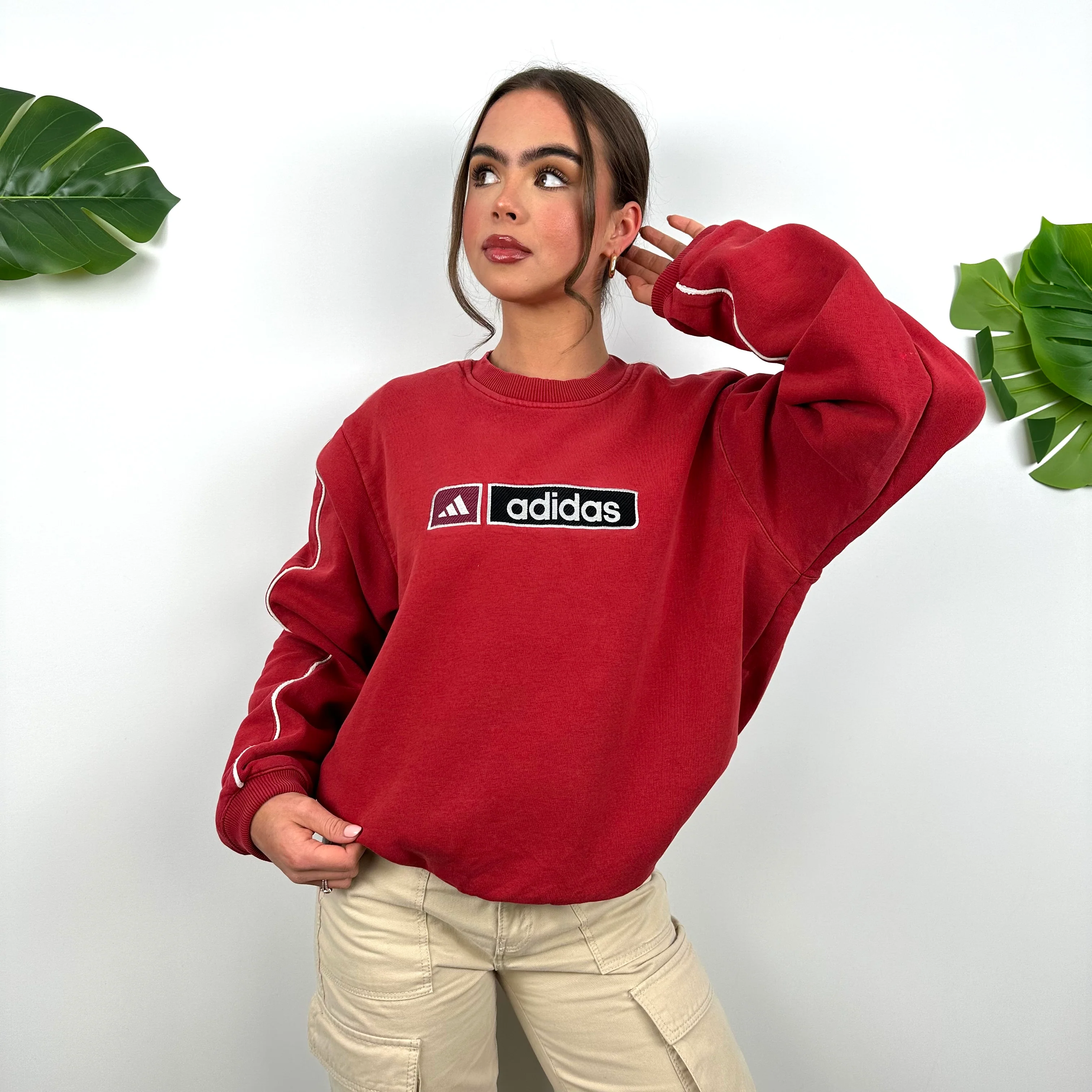 Adidas Red Embroidered Spell Out Sweatshirt (M) - Image 7
