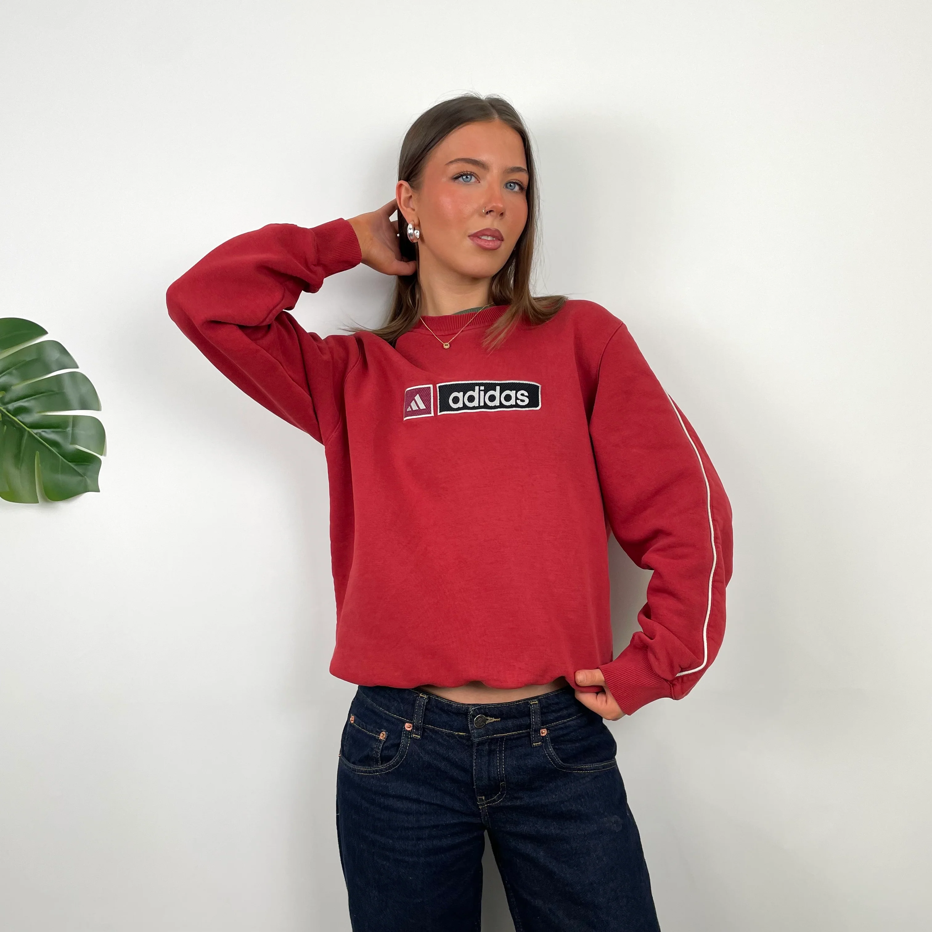 Adidas Red Embroidered Spell Out Sweatshirt (L)