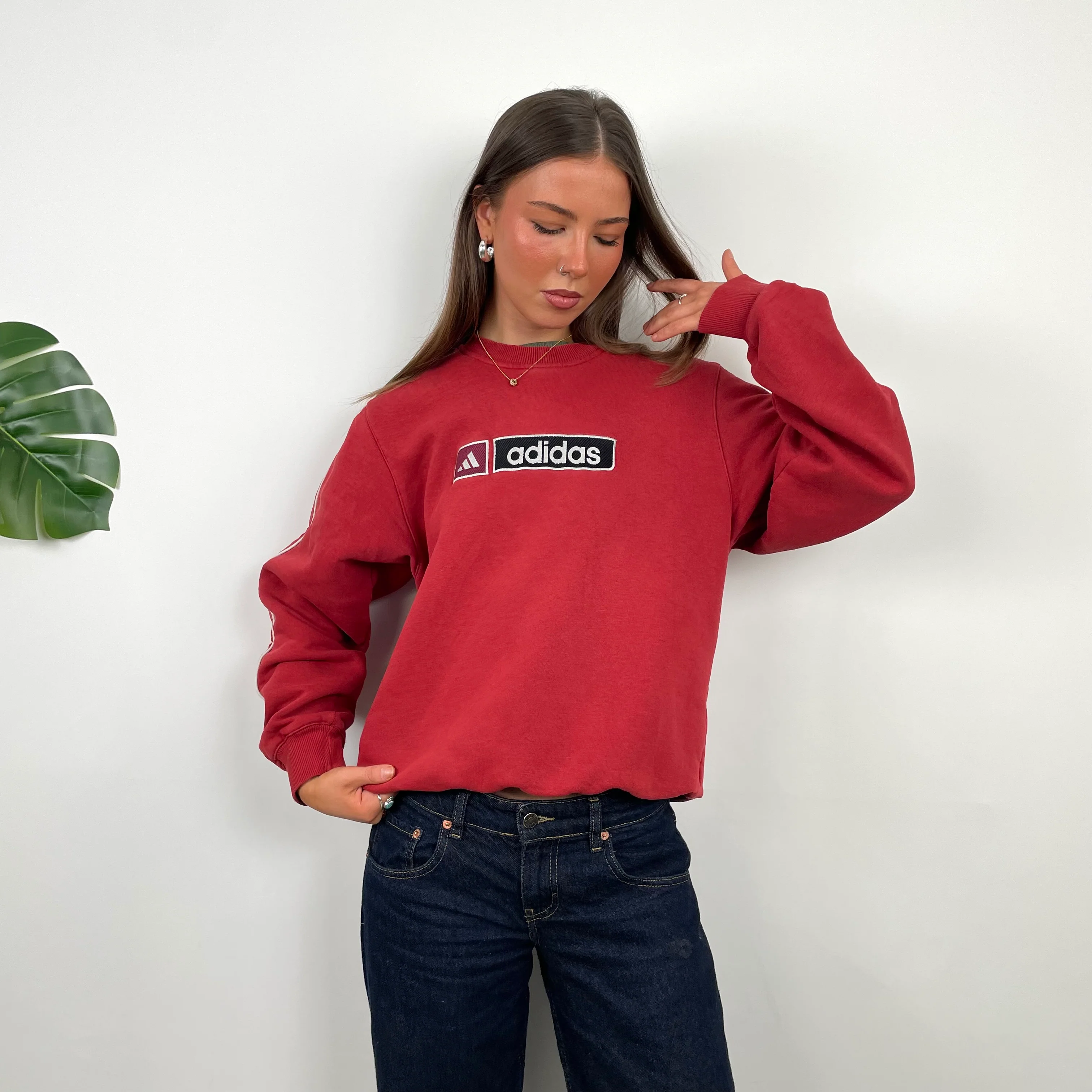 Adidas Red Embroidered Spell Out Sweatshirt (L) - Image 4