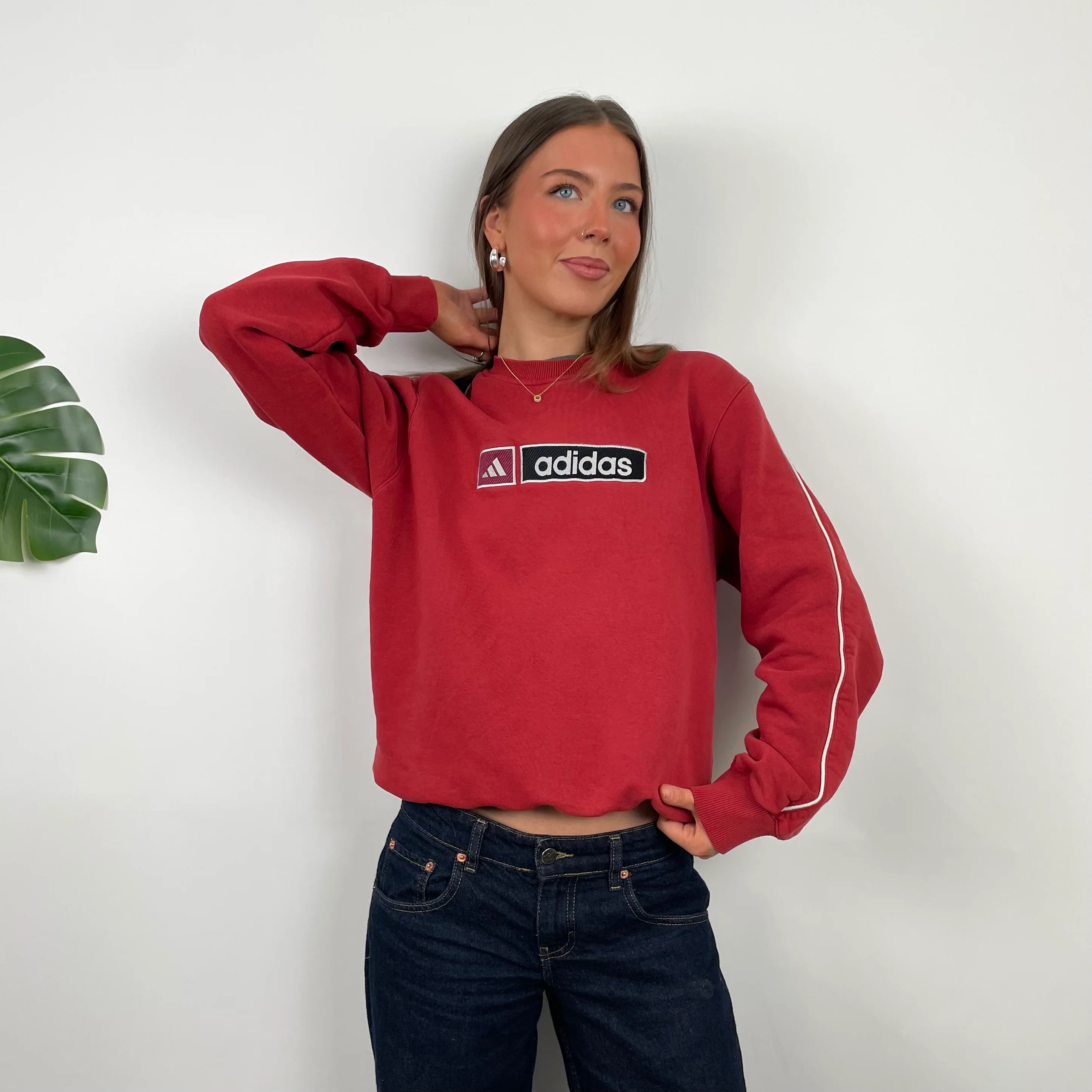 Adidas Red Embroidered Spell Out Sweatshirt (L) - Image 5