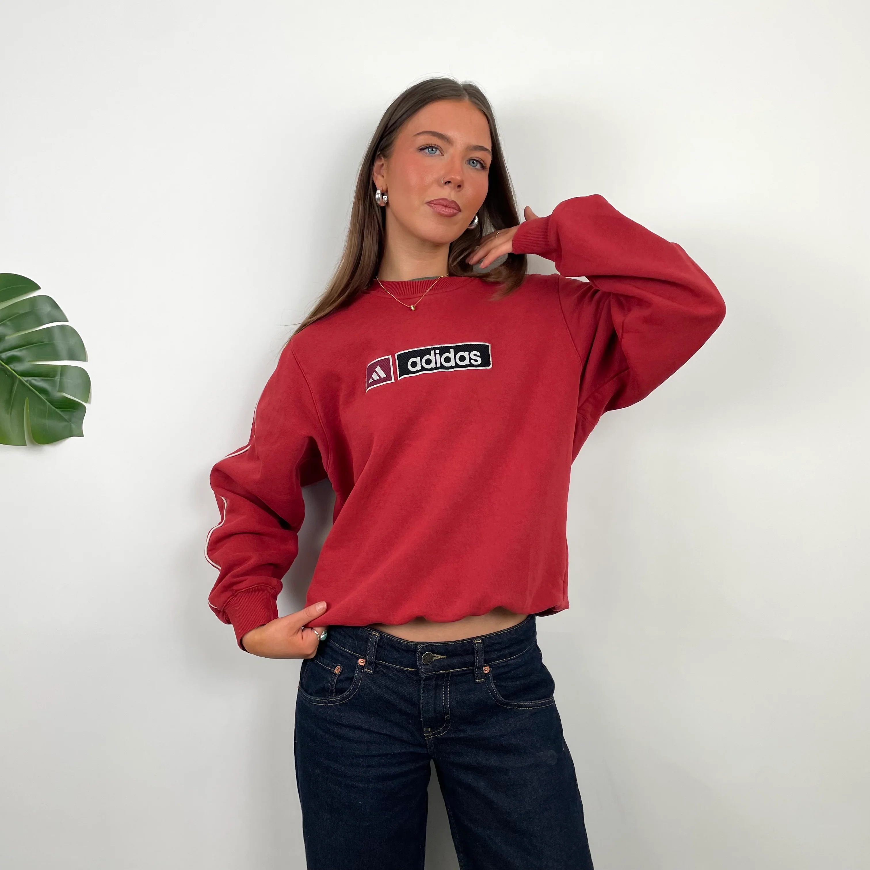 Adidas Red Embroidered Spell Out Sweatshirt (L) - Image 6