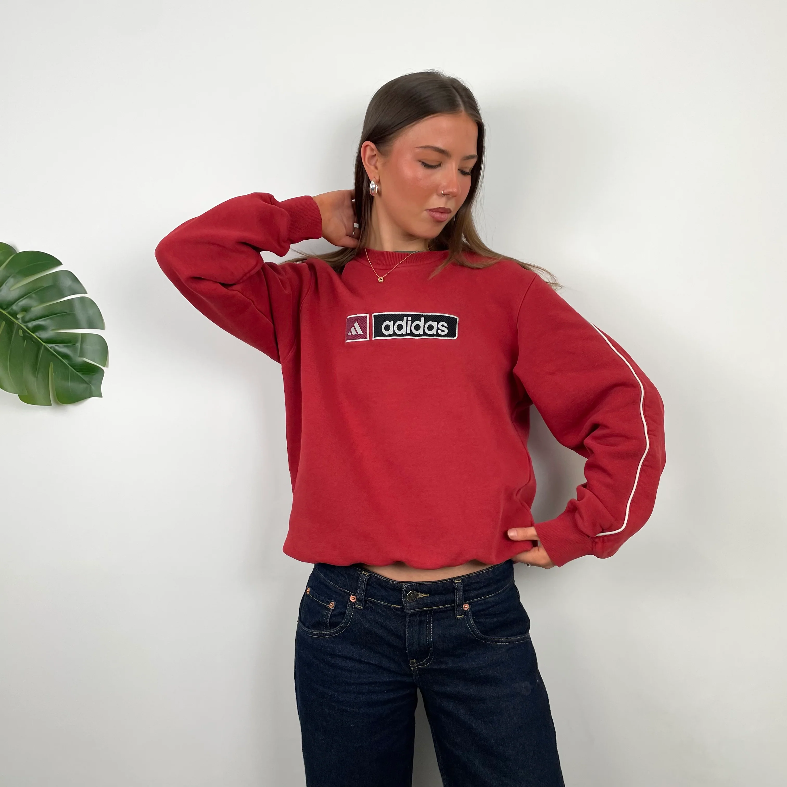 Adidas Red Embroidered Spell Out Sweatshirt (L) - Image 7