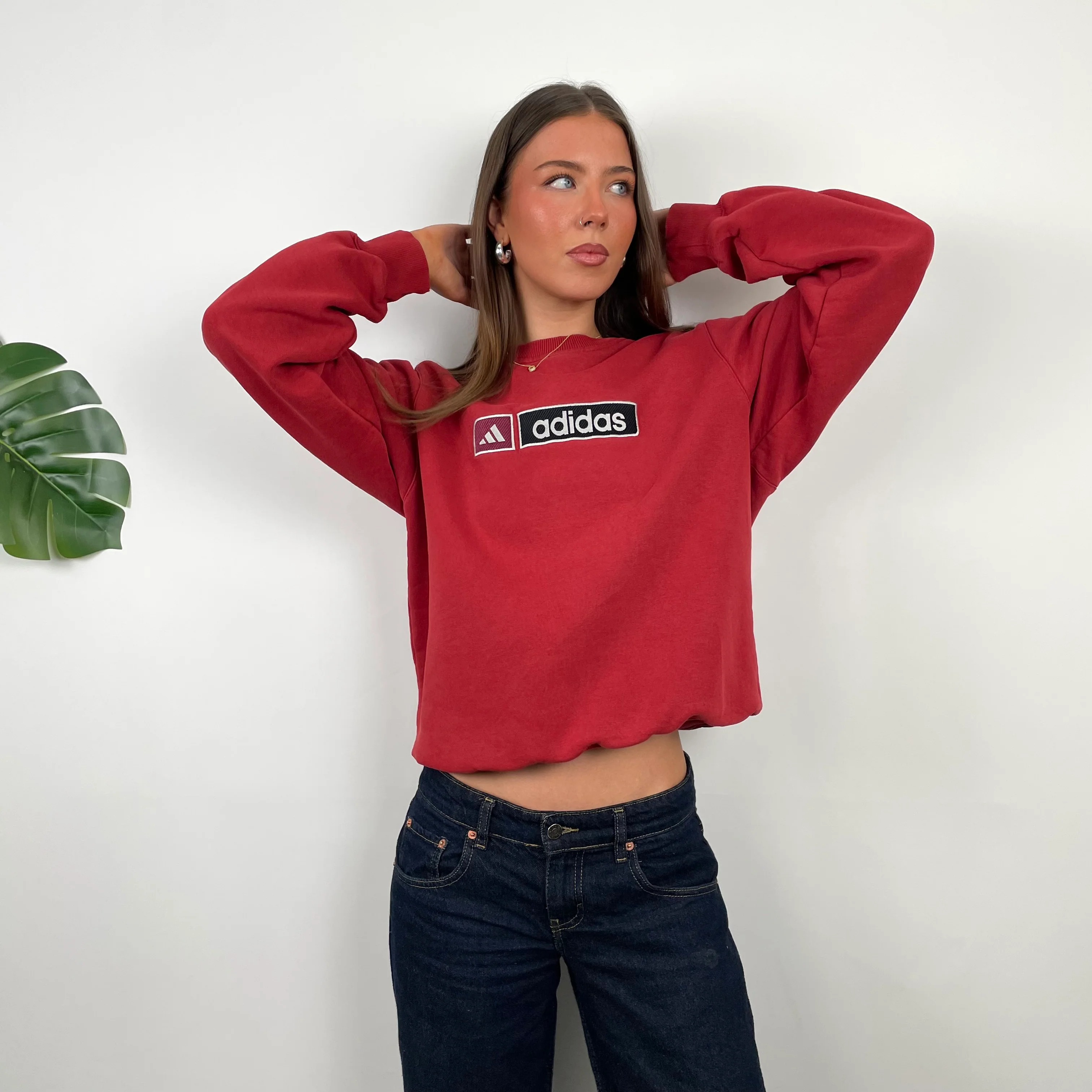 Adidas Red Embroidered Spell Out Sweatshirt (L) - Image 8