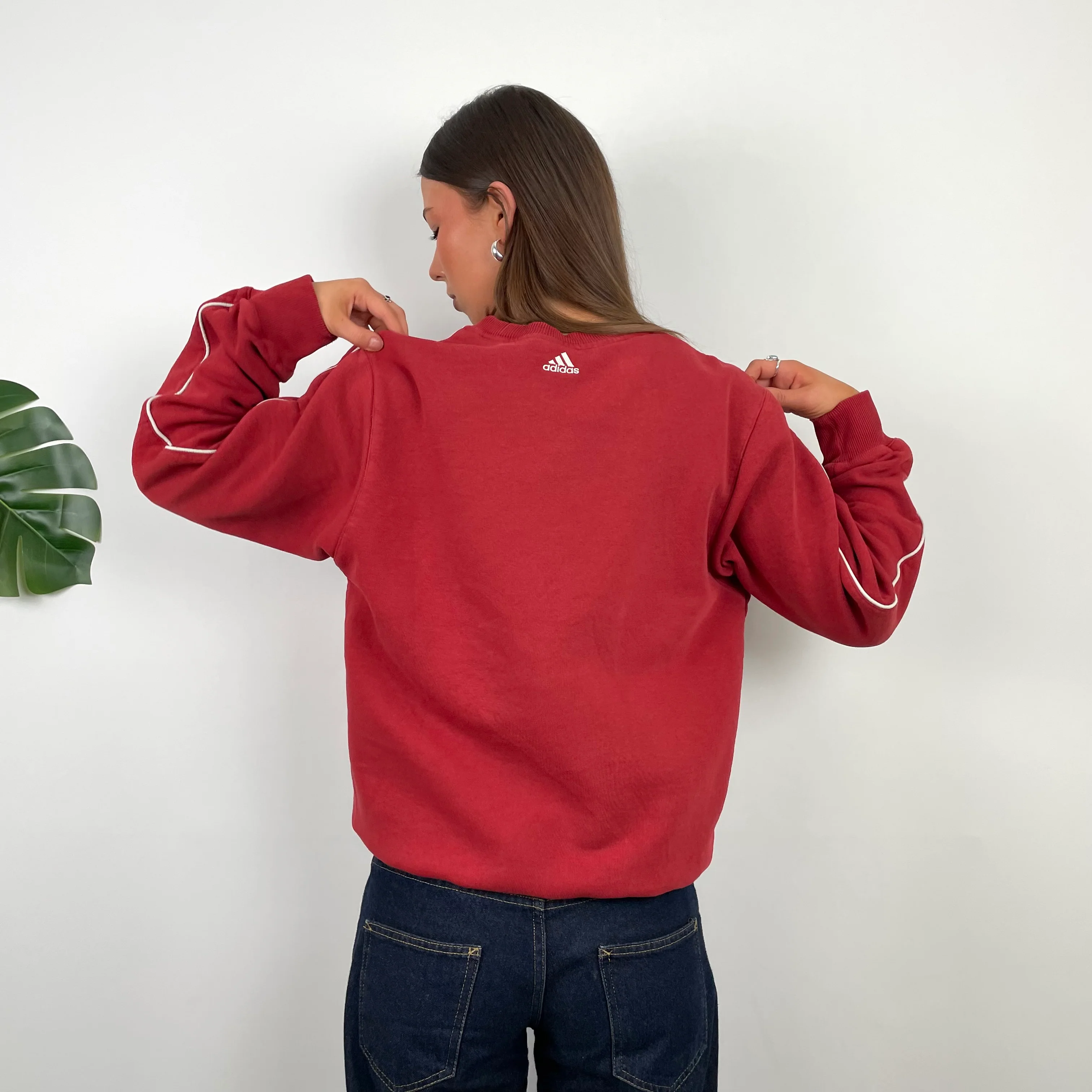 Adidas Red Embroidered Spell Out Sweatshirt (L) - Image 9