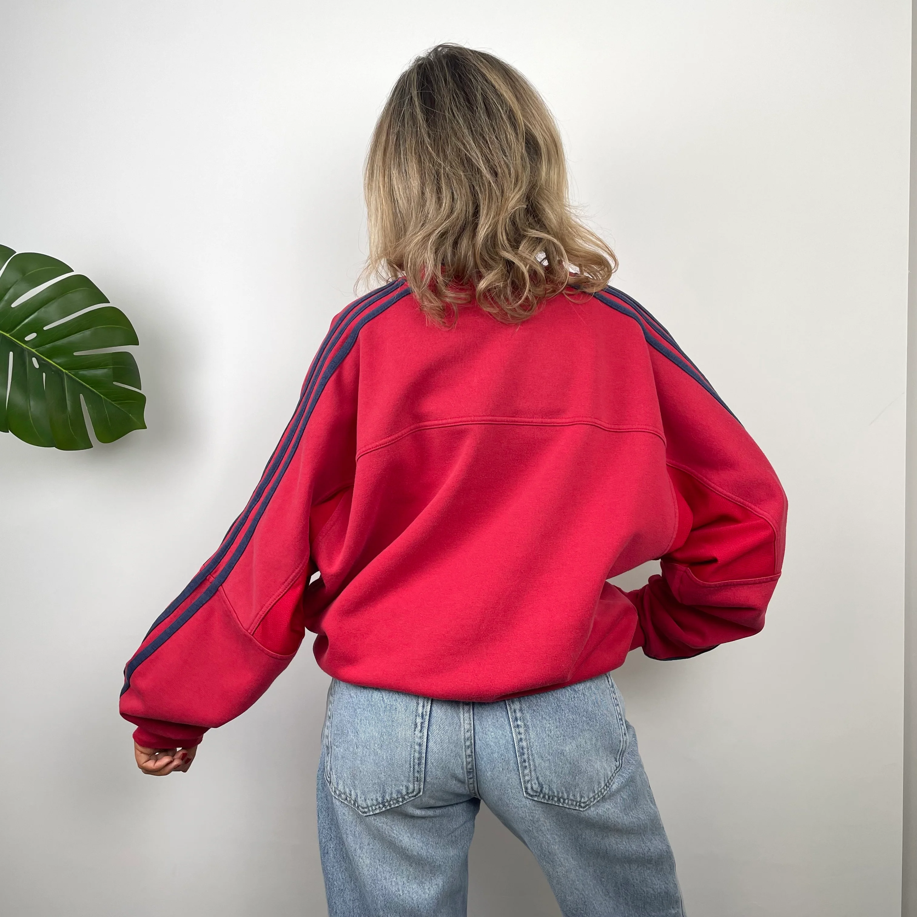 Adidas Red Embroidered Spell Out Sweatshirt (XL) - Image 3