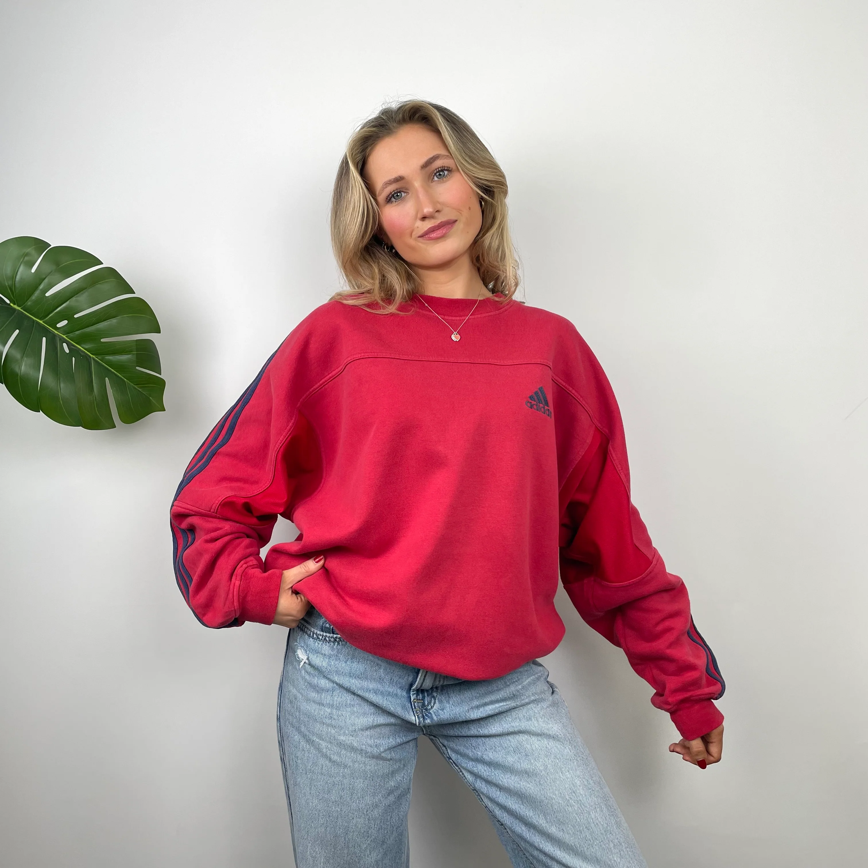 Adidas Red Embroidered Spell Out Sweatshirt (XL) - Image 4