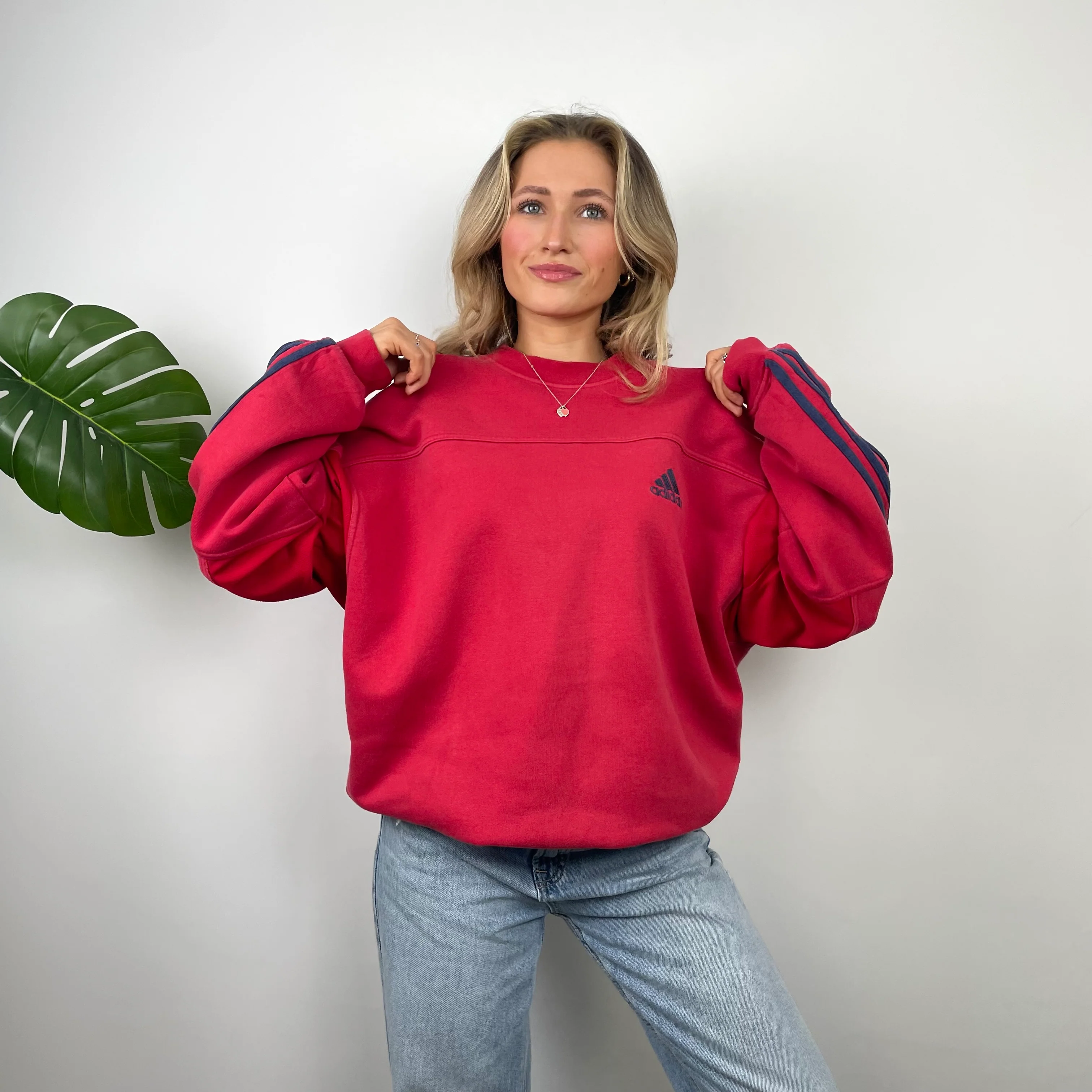 Adidas Red Embroidered Spell Out Sweatshirt (XL) - Image 5