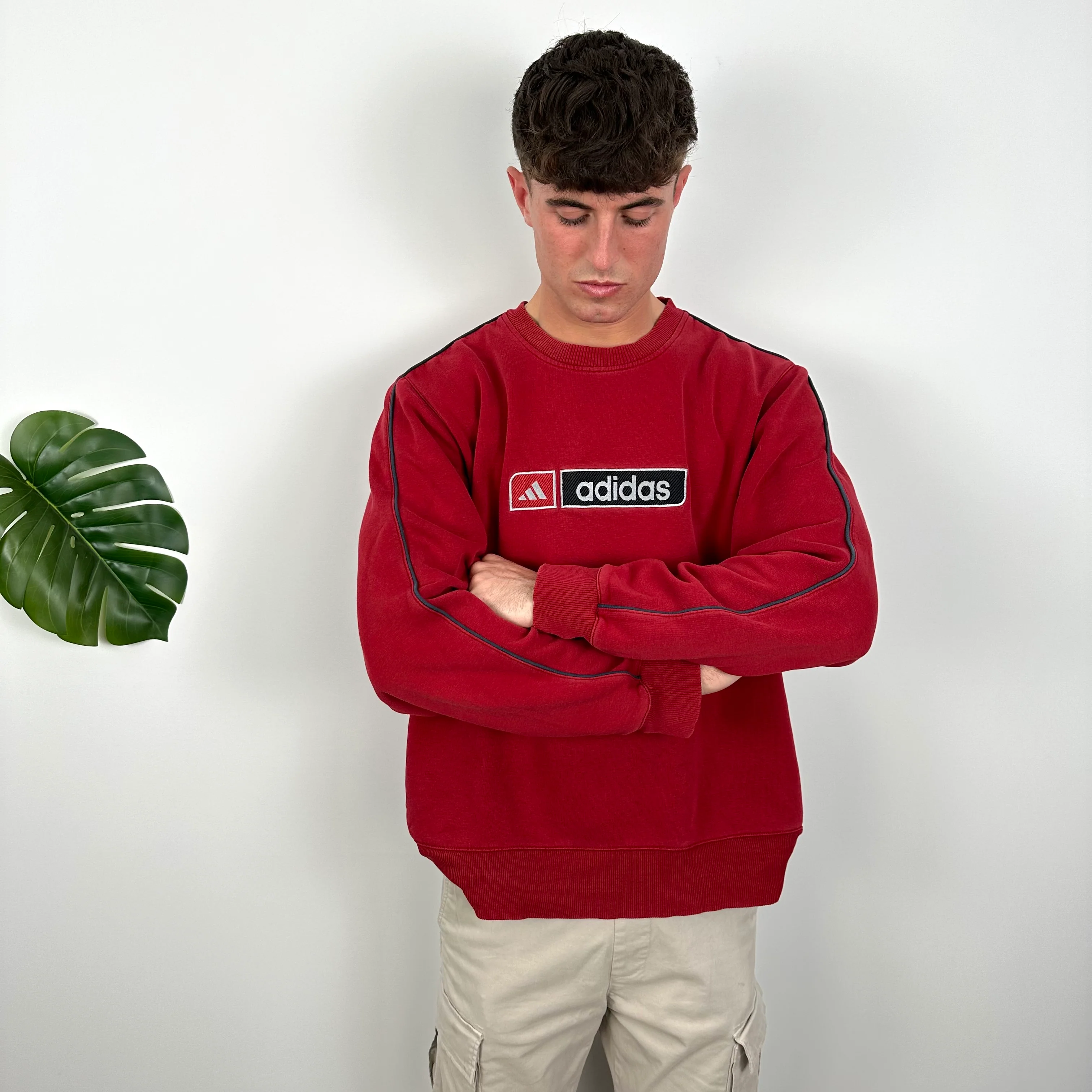 Adidas Red Embroidered Spell Out Sweatshirt (XL) - Image 2