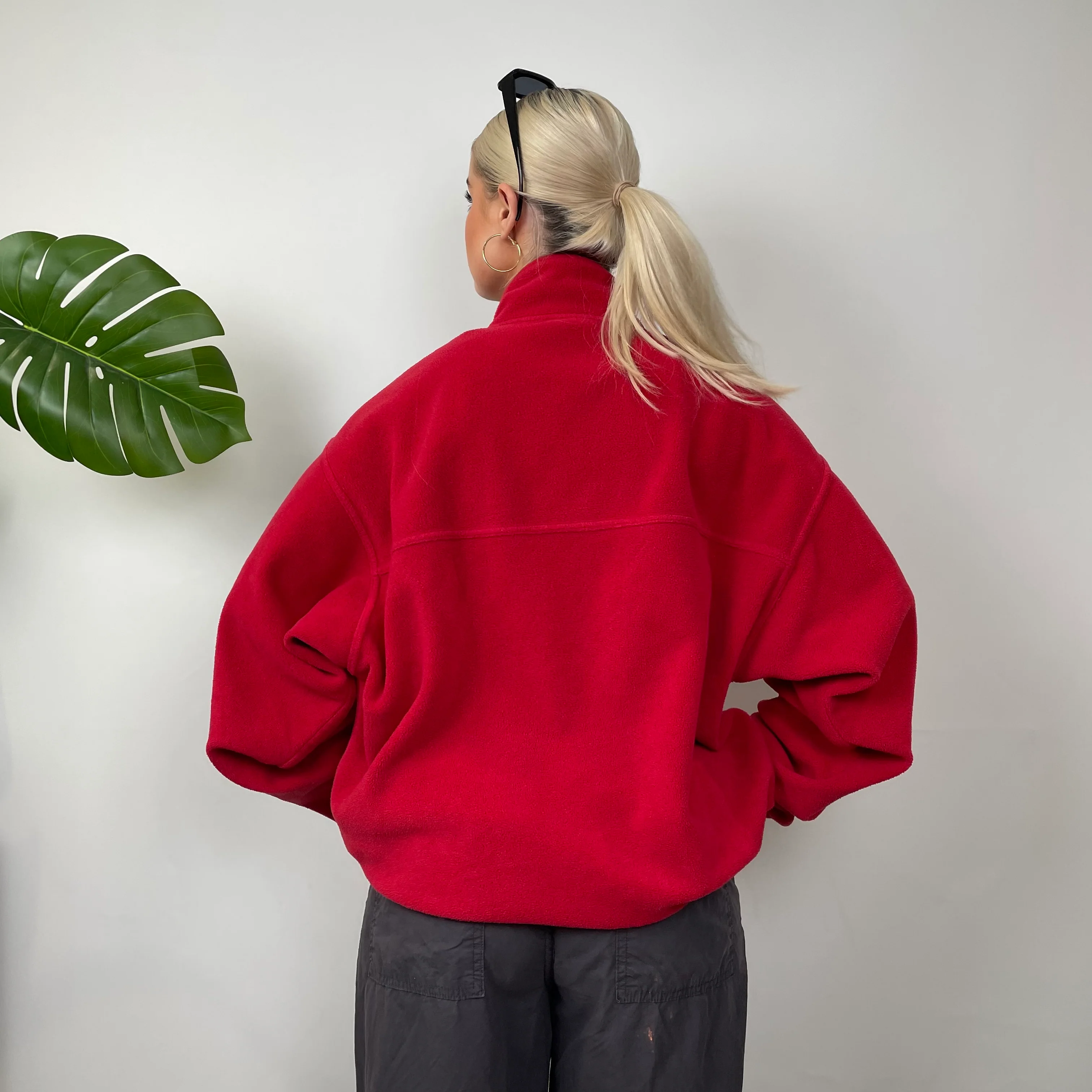 Adidas Red Embroidered Spell Out Teddy Bear Fleece Quarter Zip Sweatshirt (L) - Image 9