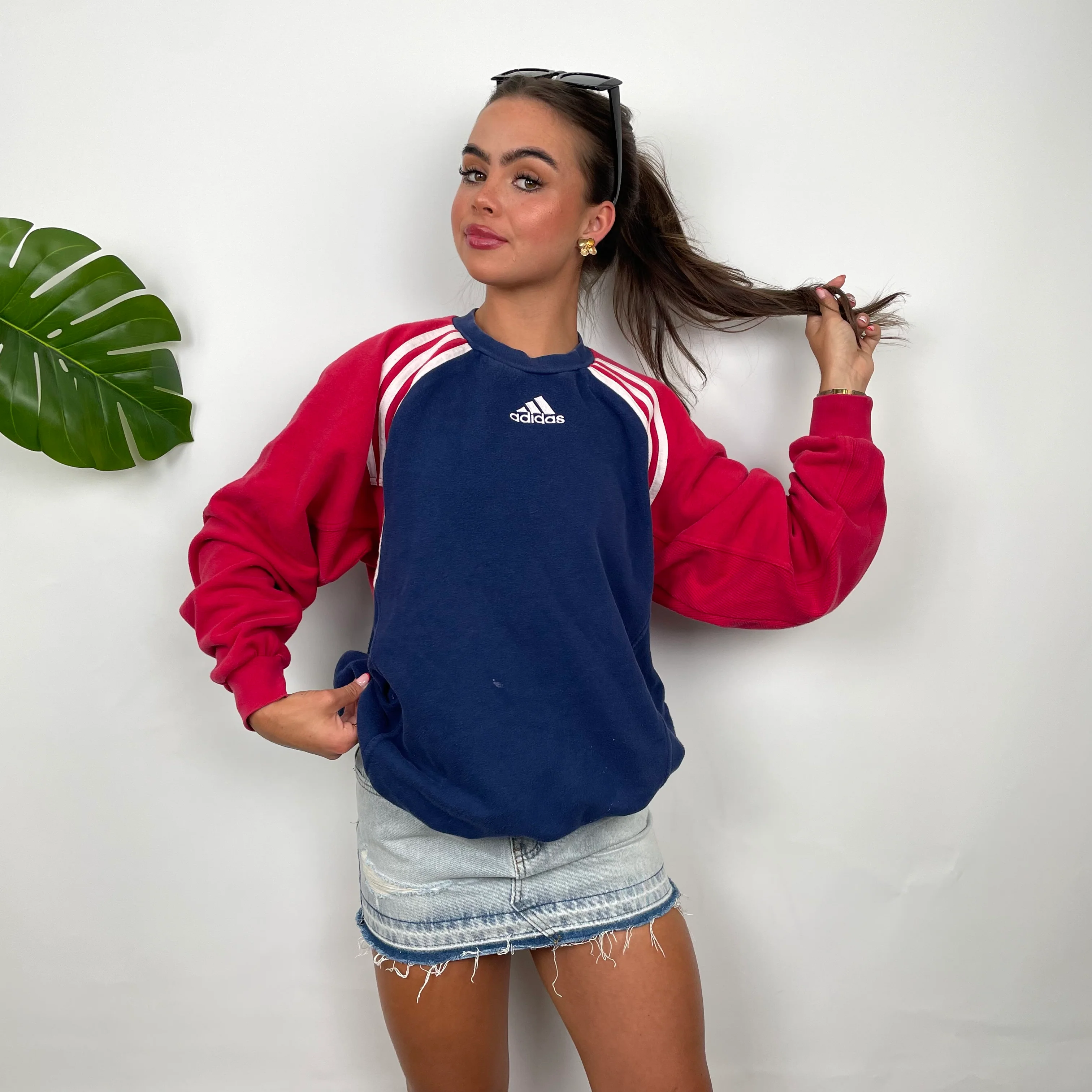 Adidas Red & Navy Embroidered Spell Out Sweatshirt (M) - Image 2