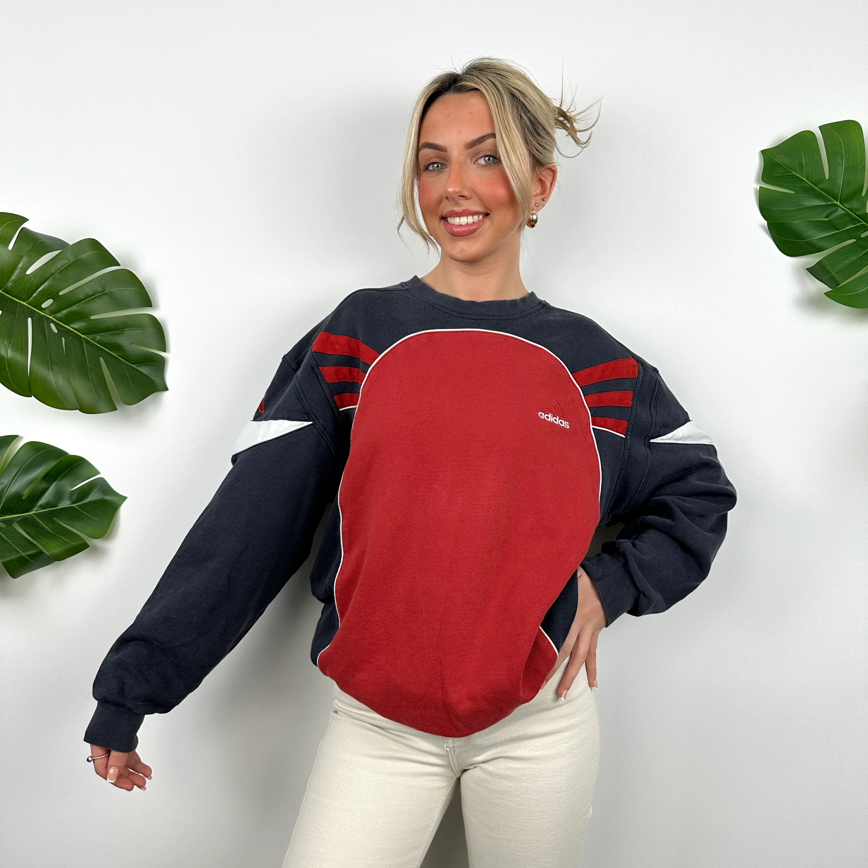 Adidas Red Embroidered Spell Out Sweatshirt (M) - Image 2