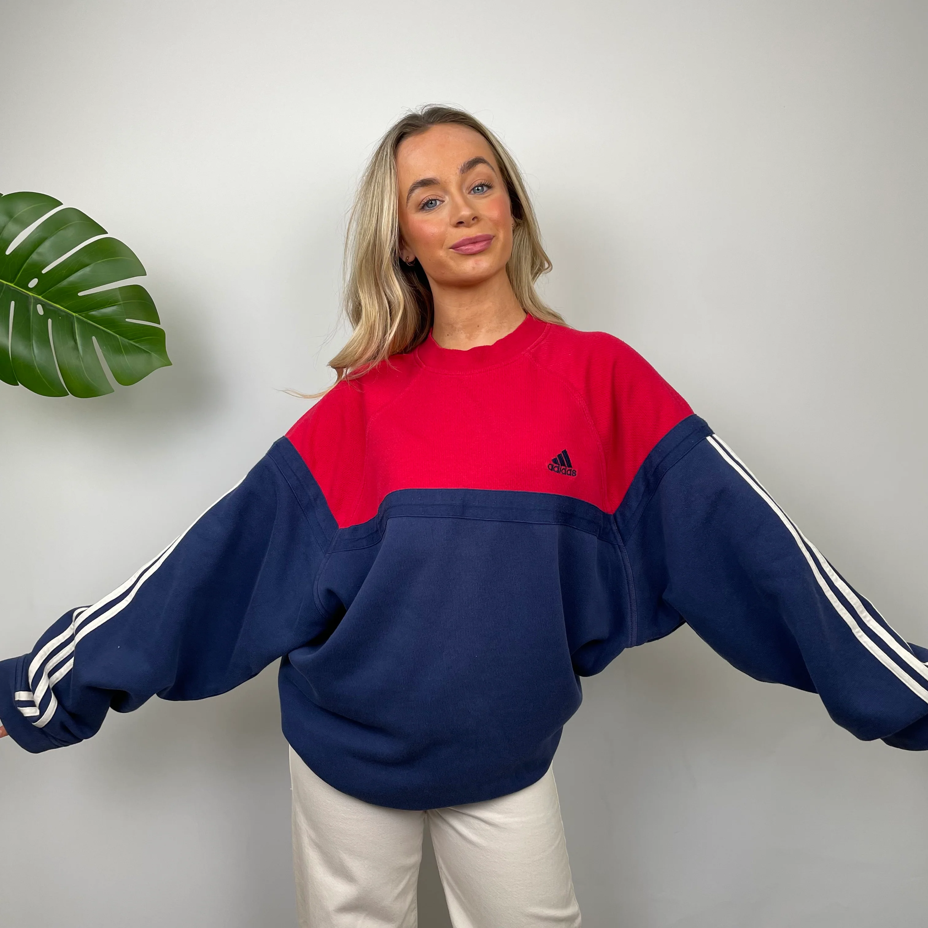 Adidas Red & Navy Embroidered Spell Out Sweatshirt (L) - Image 2