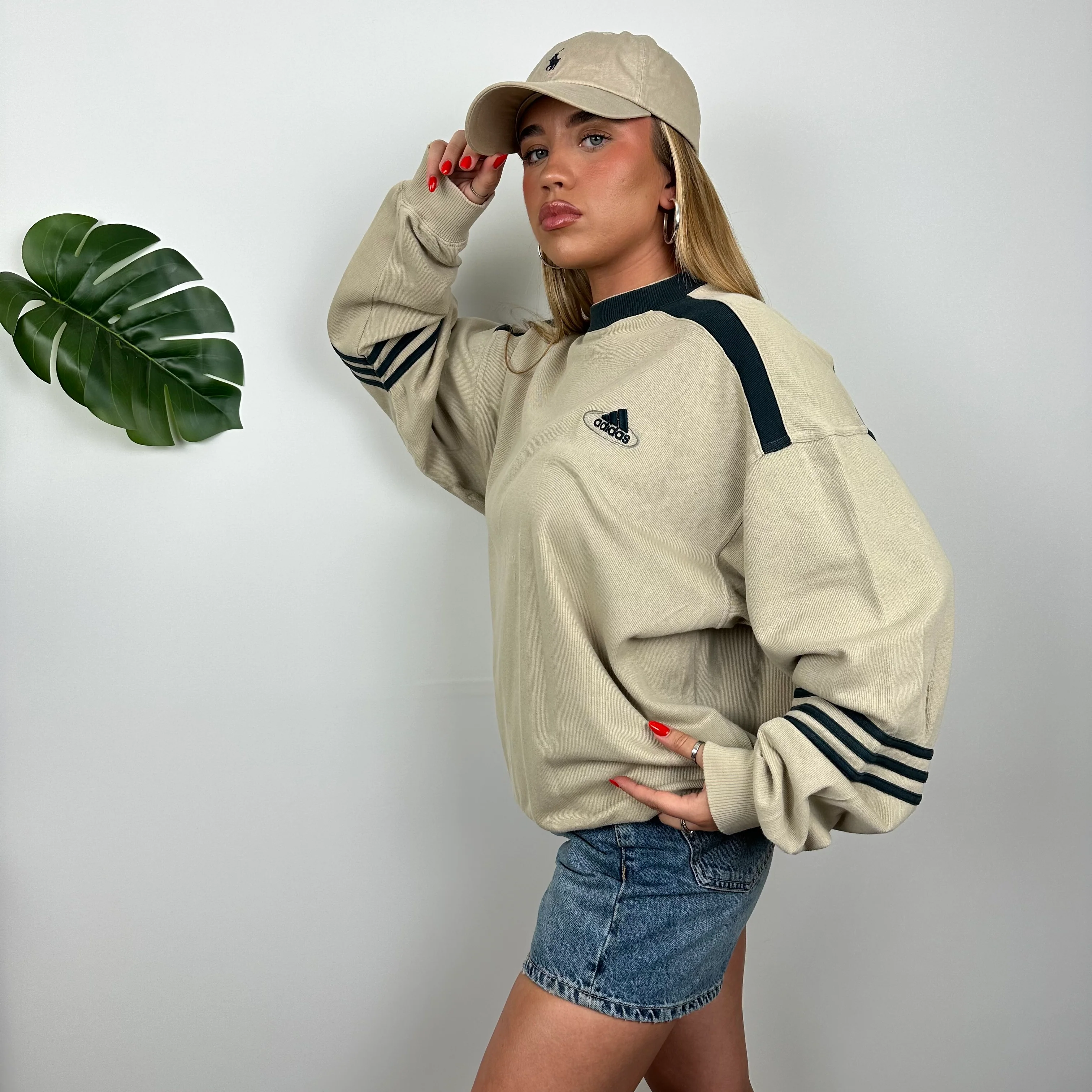 Adidas Tan Embroidered Spell Out Sweatshirt (L) - Image 6