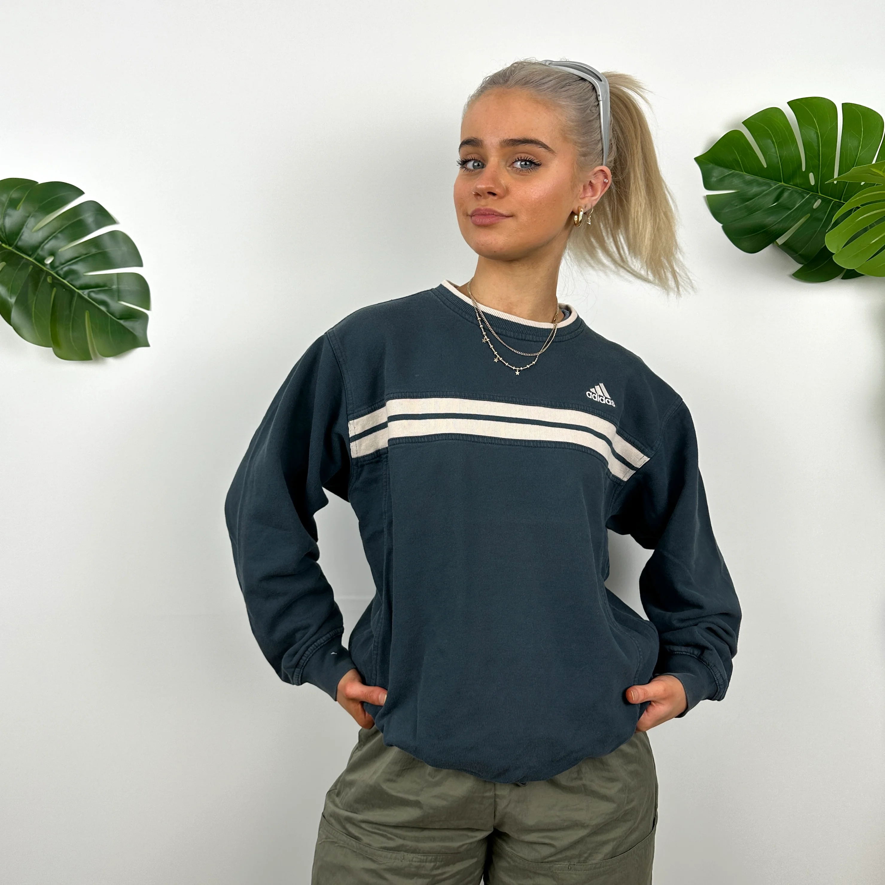 Adidas Teal Green Embroidered Spell Out Sweatshirt (M) - Image 5