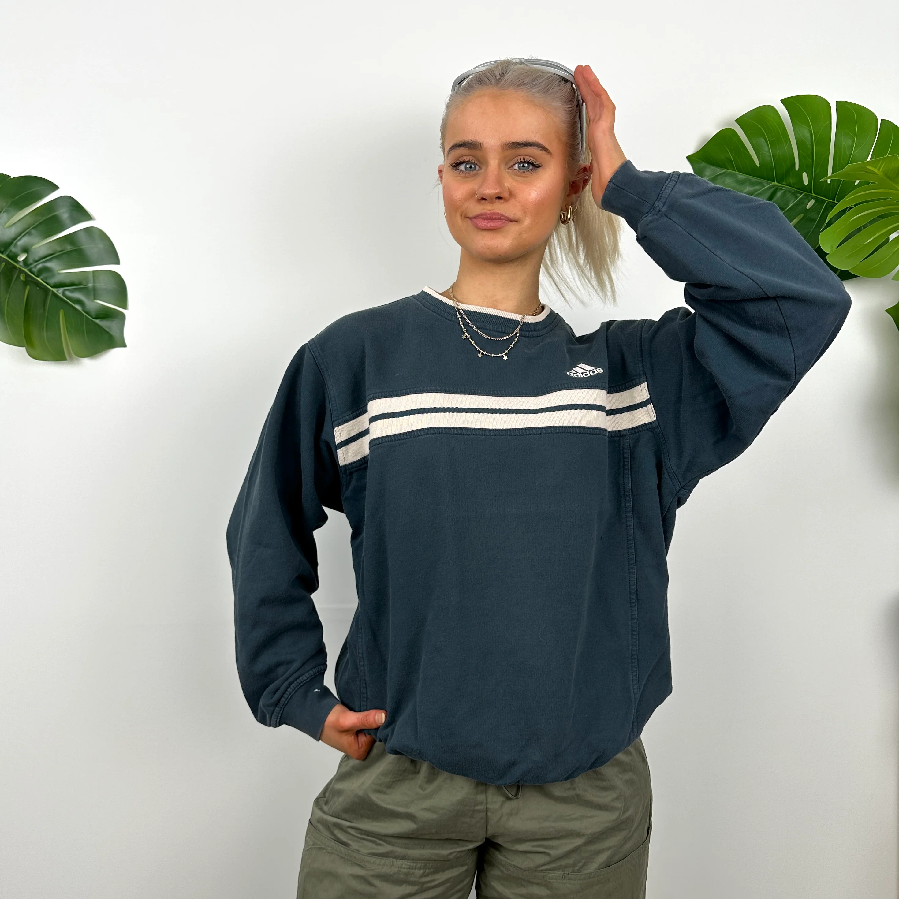 Adidas Teal Green Embroidered Spell Out Sweatshirt (M) - Image 6