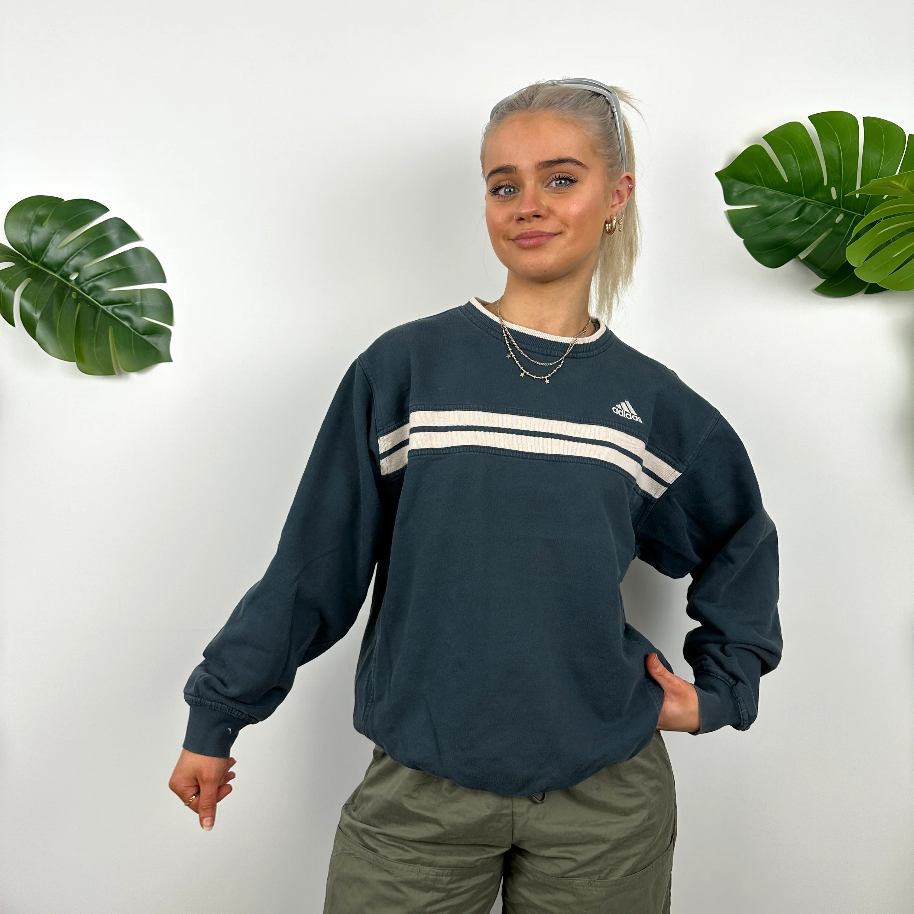 Adidas Teal Green Embroidered Spell Out Sweatshirt (M) - Image 7
