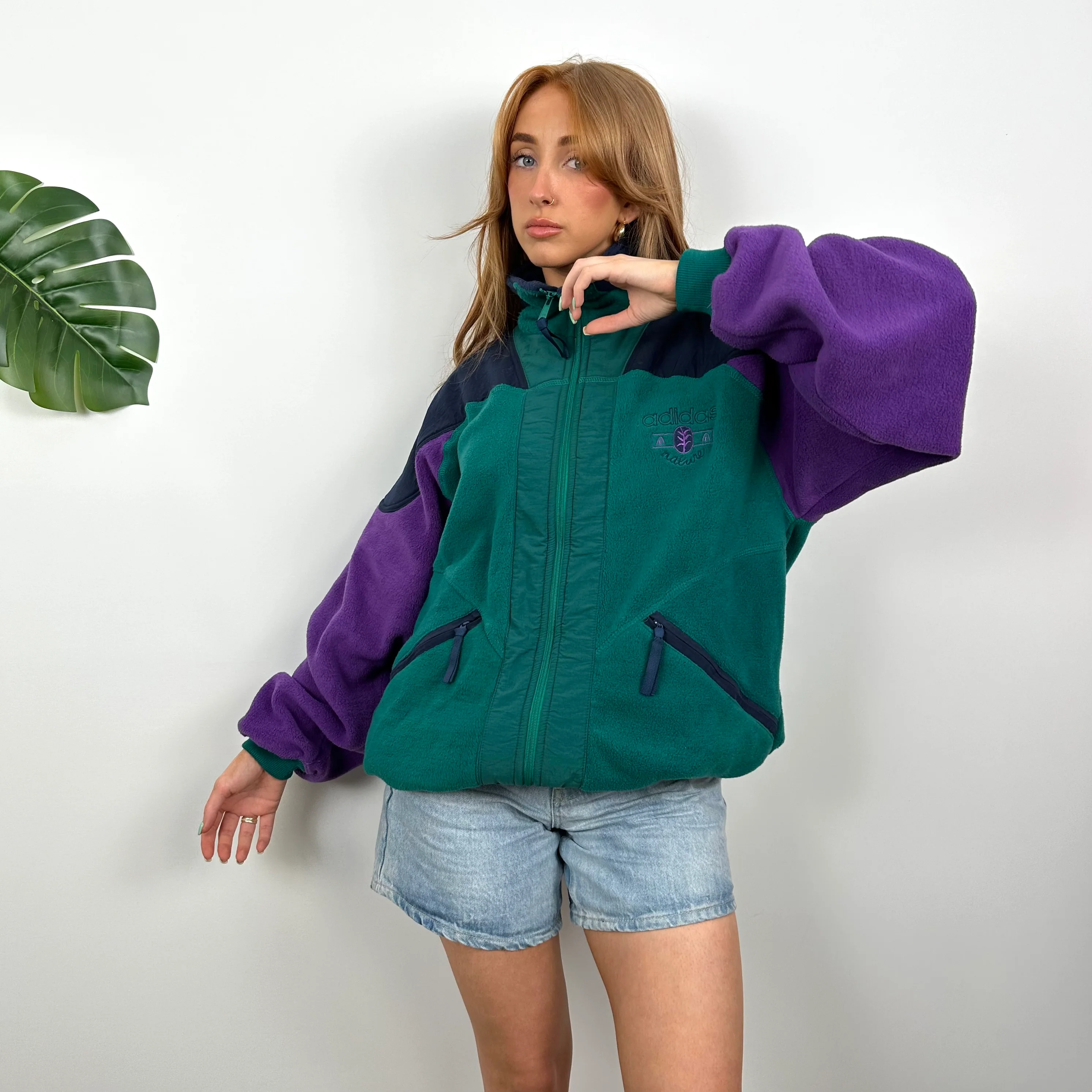 Adidas Purple and Green Teddy Bear Fleece Zip Up Jacket (L) - Image 5