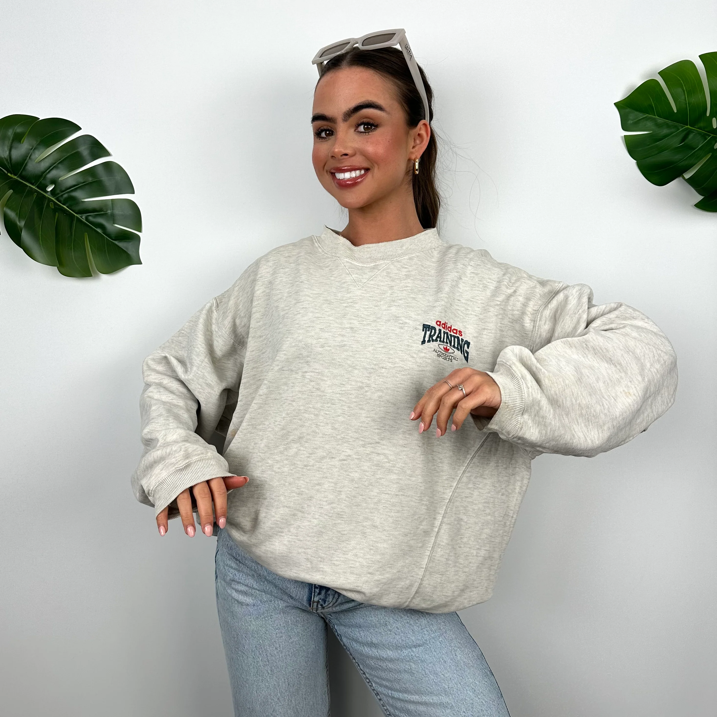 Adidas Training Grey Embroidered Spell Out Sweatshirt (L) - Image 2