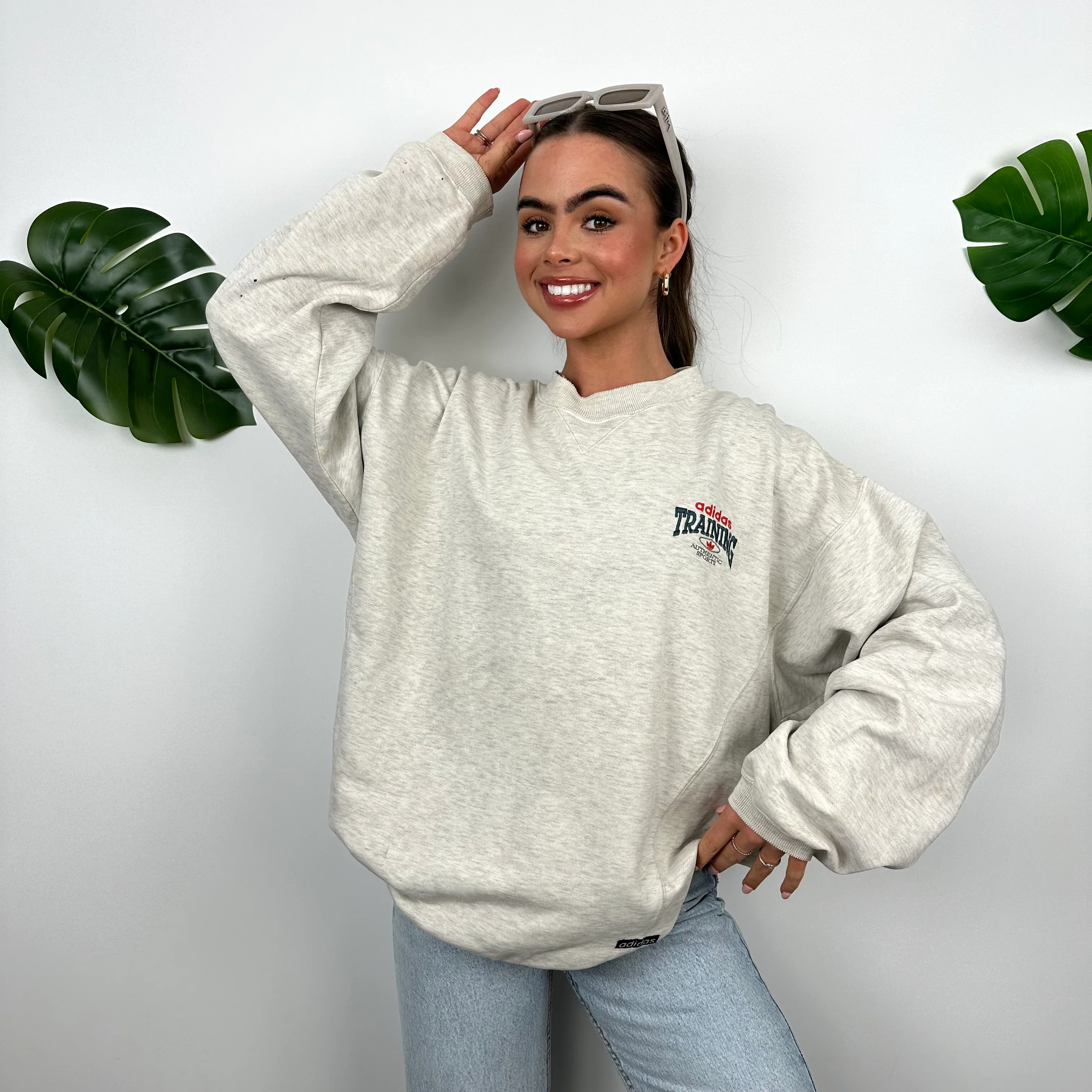 Adidas Training Grey Embroidered Spell Out Sweatshirt (L) - Image 5