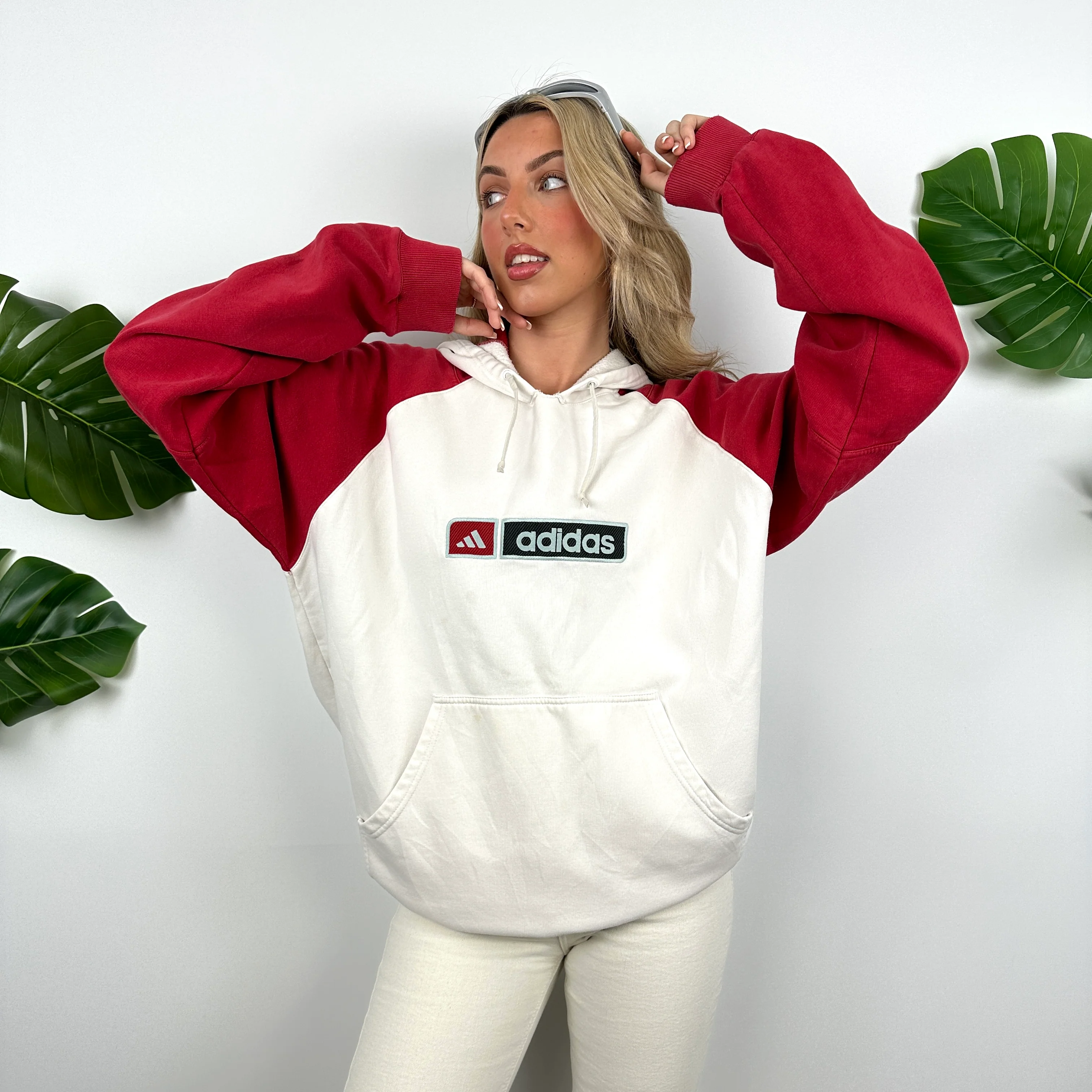 Adidas White Embroidered Spell Out Hoodie (XL) - Image 2