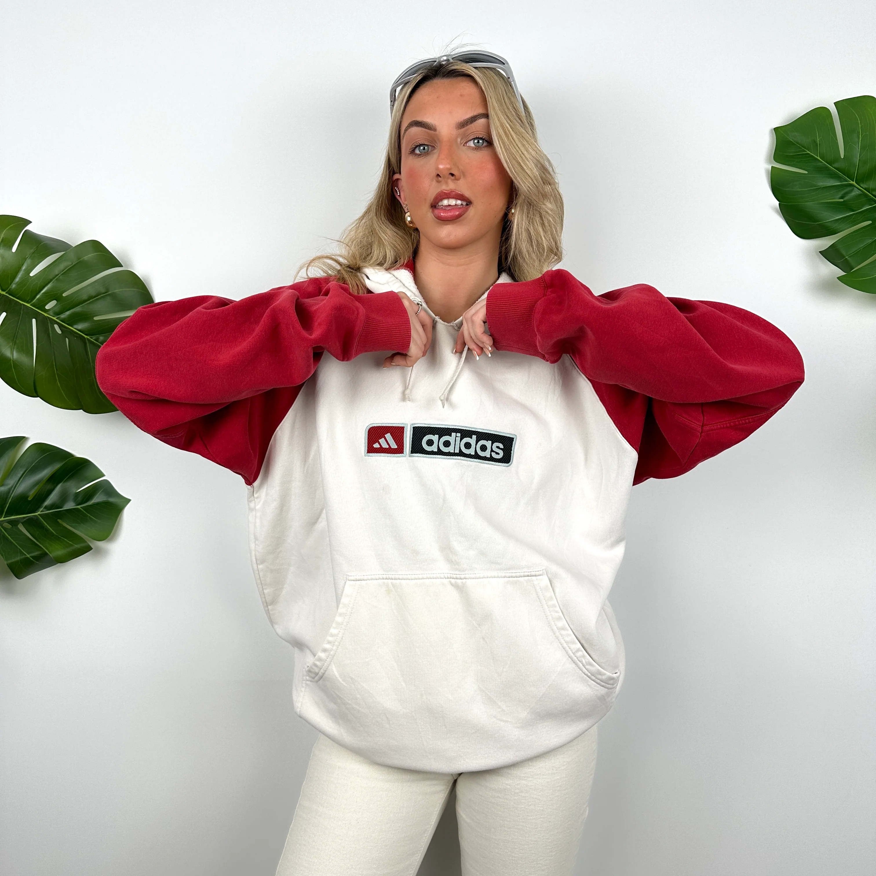 Adidas White Embroidered Spell Out Hoodie (XL) - Image 3