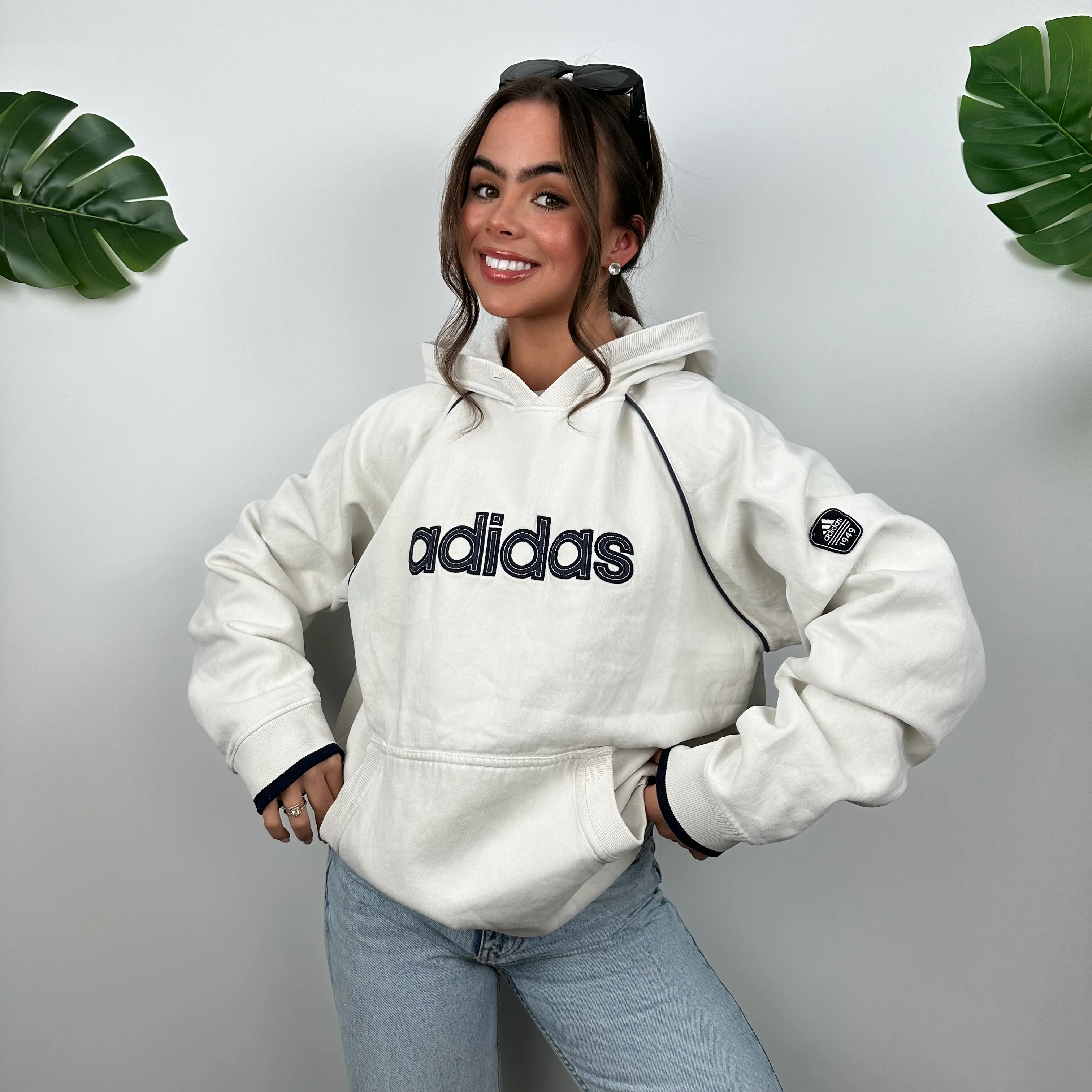 Adidas White Embroidered Spell Out Hoodie (L) - Image 6