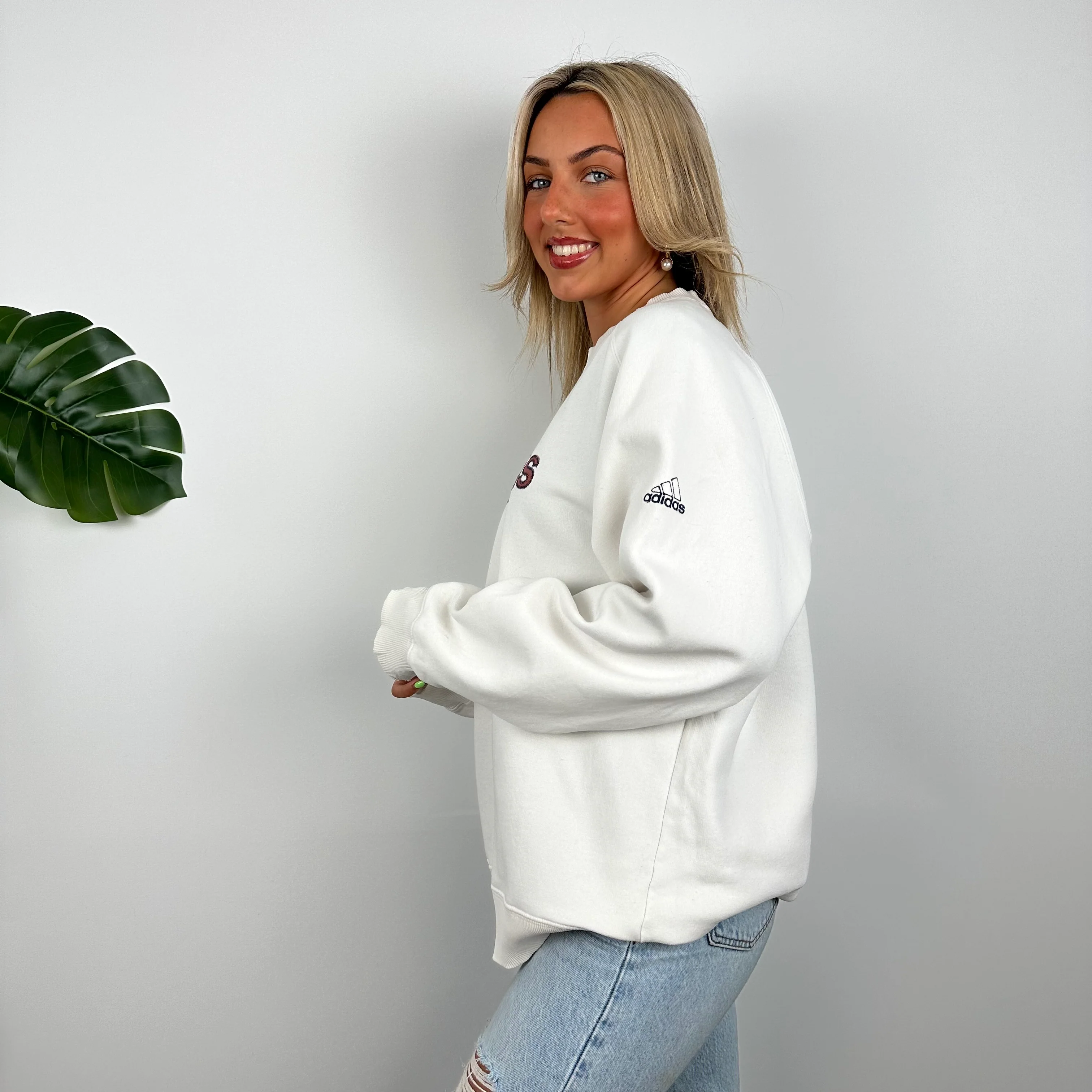 Adidas White Embroidered Spell Out Sweatshirt (M) - Image 4