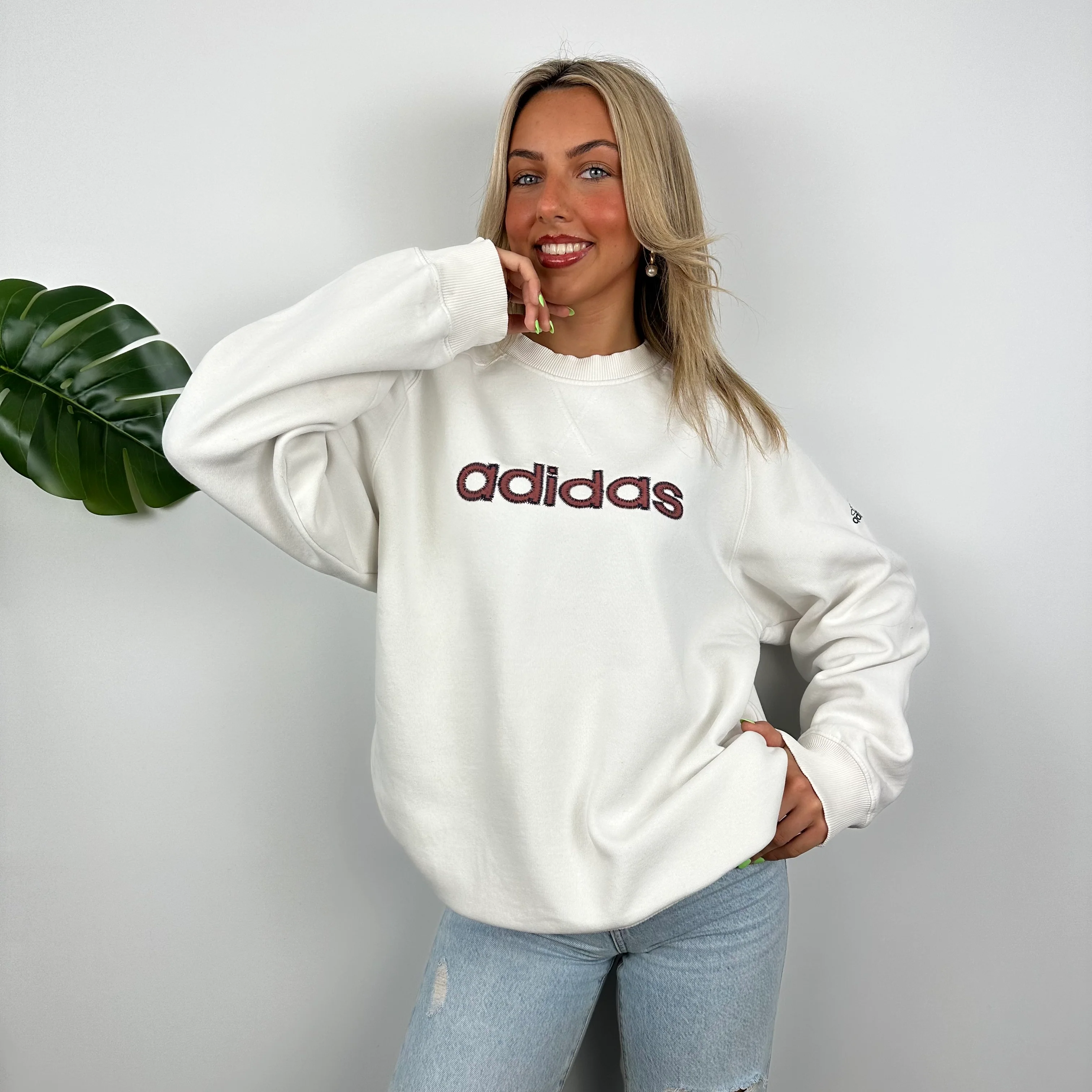 Adidas White Embroidered Spell Out Sweatshirt (M) - Image 7
