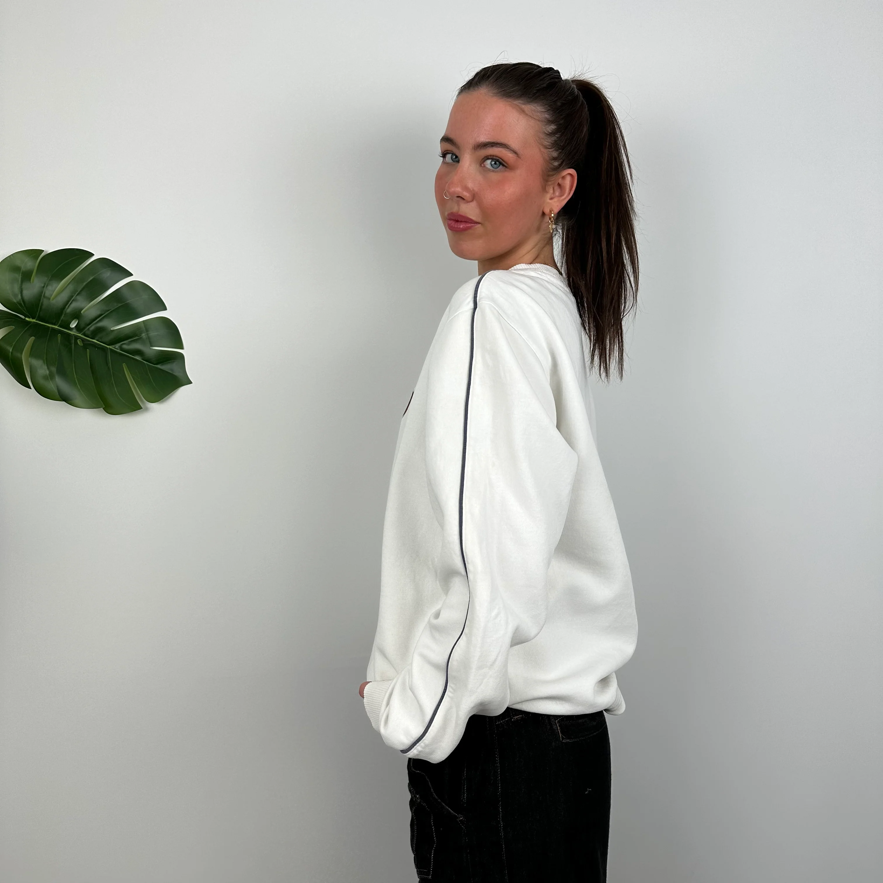 Adidas White Embroidered Spell Out Sweatshirt (M) - Image 7