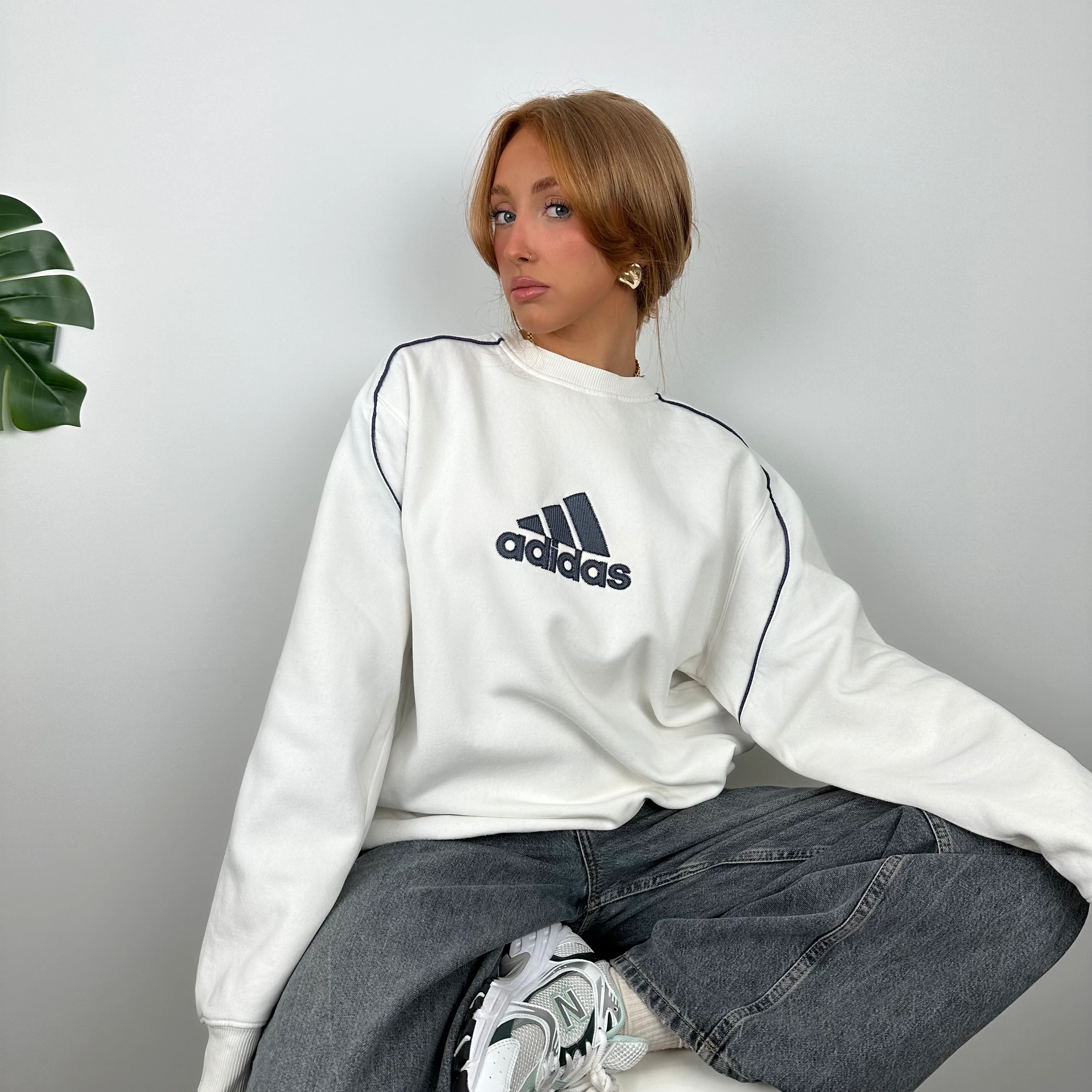 Adidas White Embroidered Spell Out Sweatshirt (M)