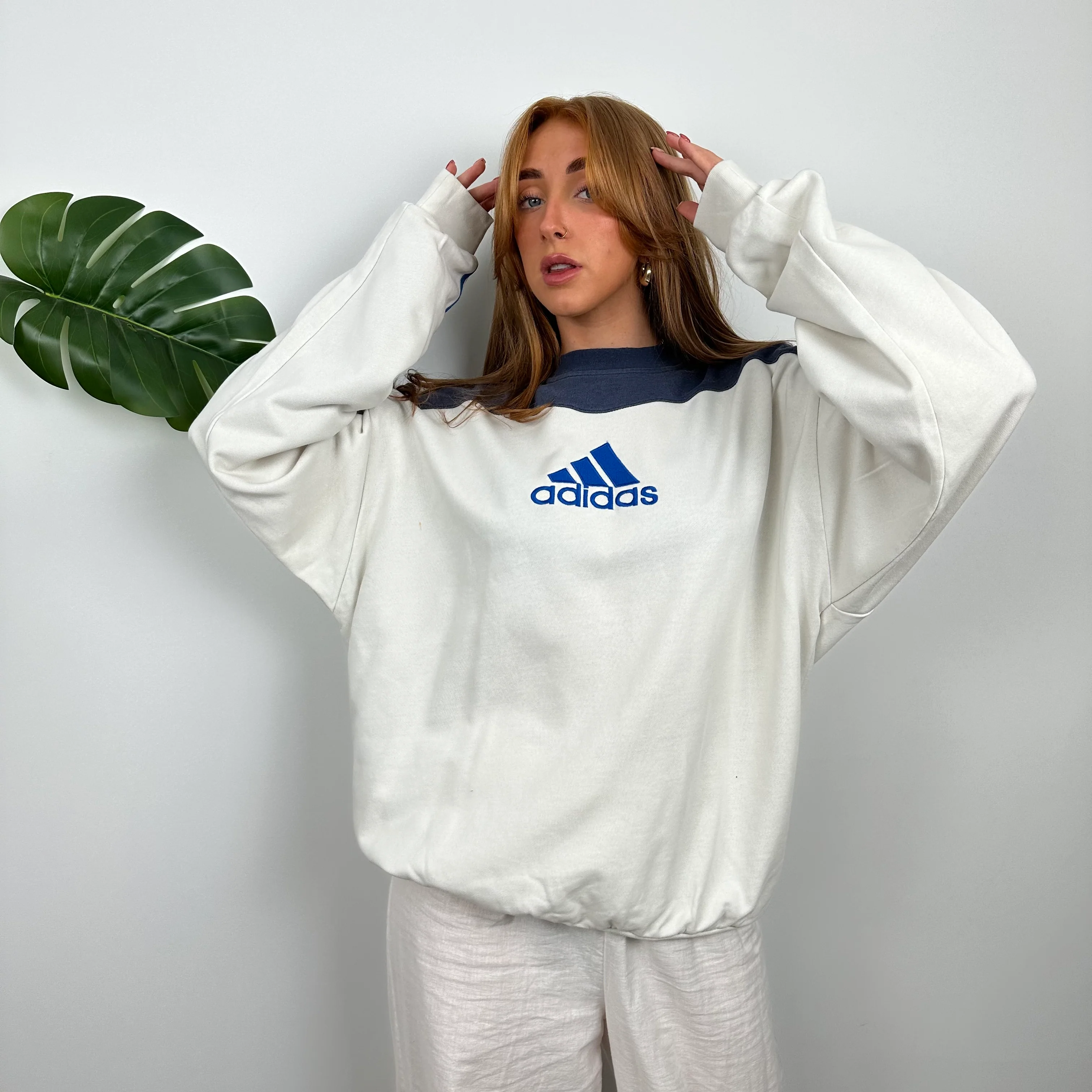 Adidas White Embroidered Spell Out Sweatshirt (M) - Image 2