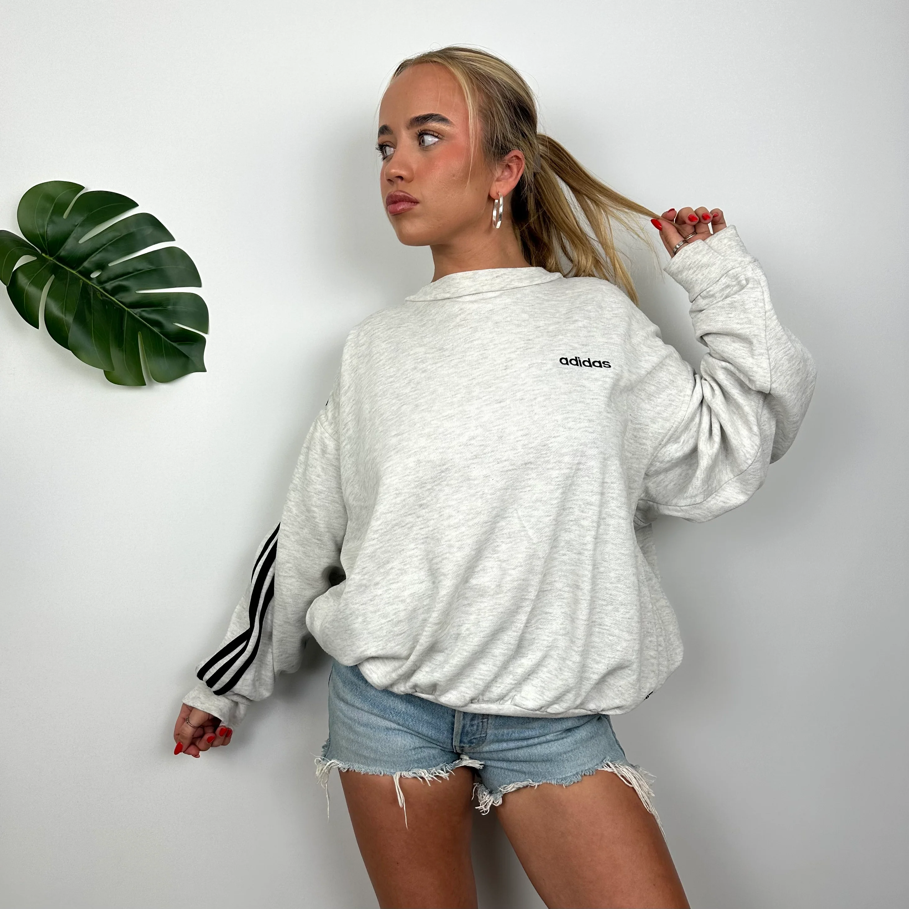 Adidas Grey Embroidered Spell Out Sweatshirt (M) - Image 5