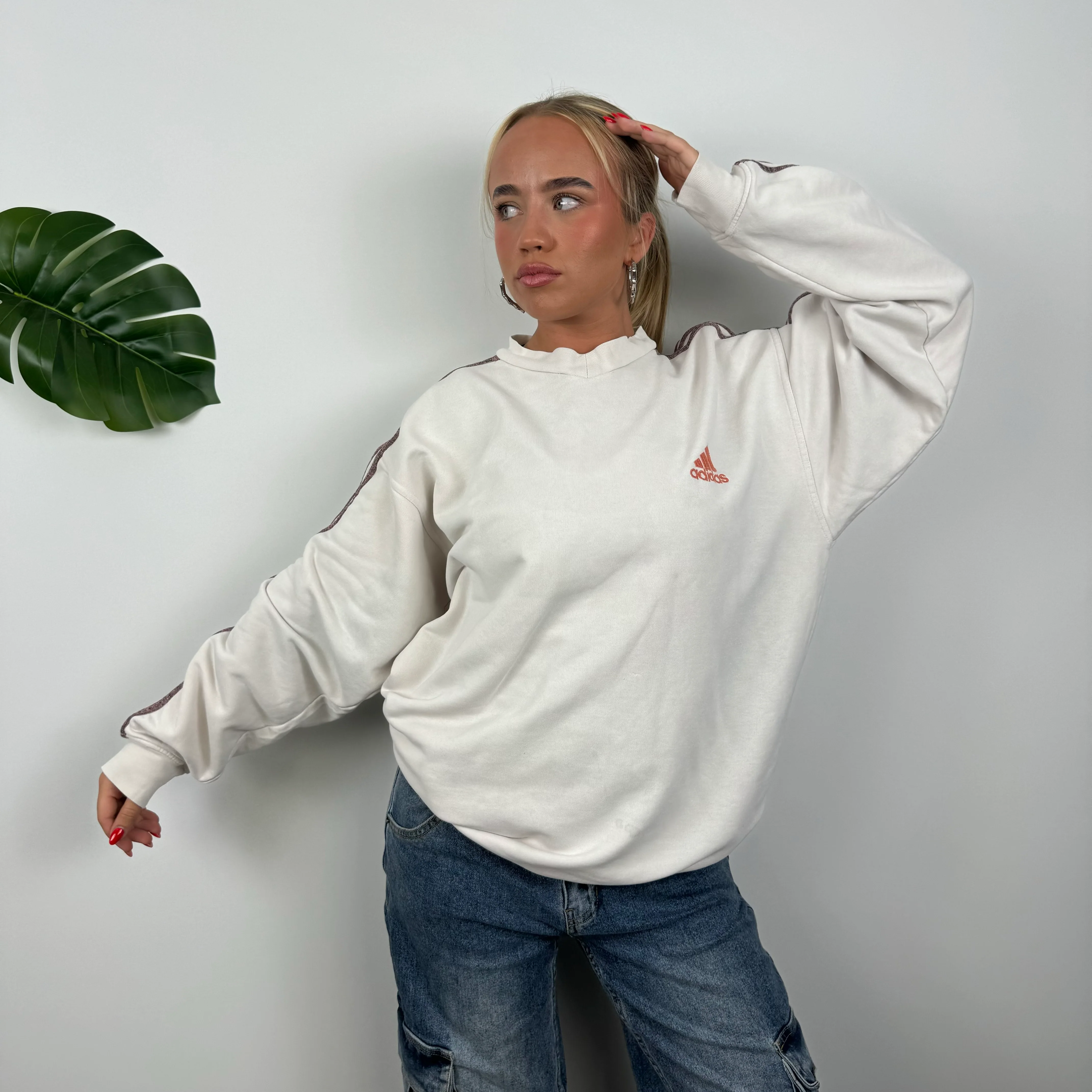 Adidas White Embroidered Spell Out Sweatshirt (L) - Image 2