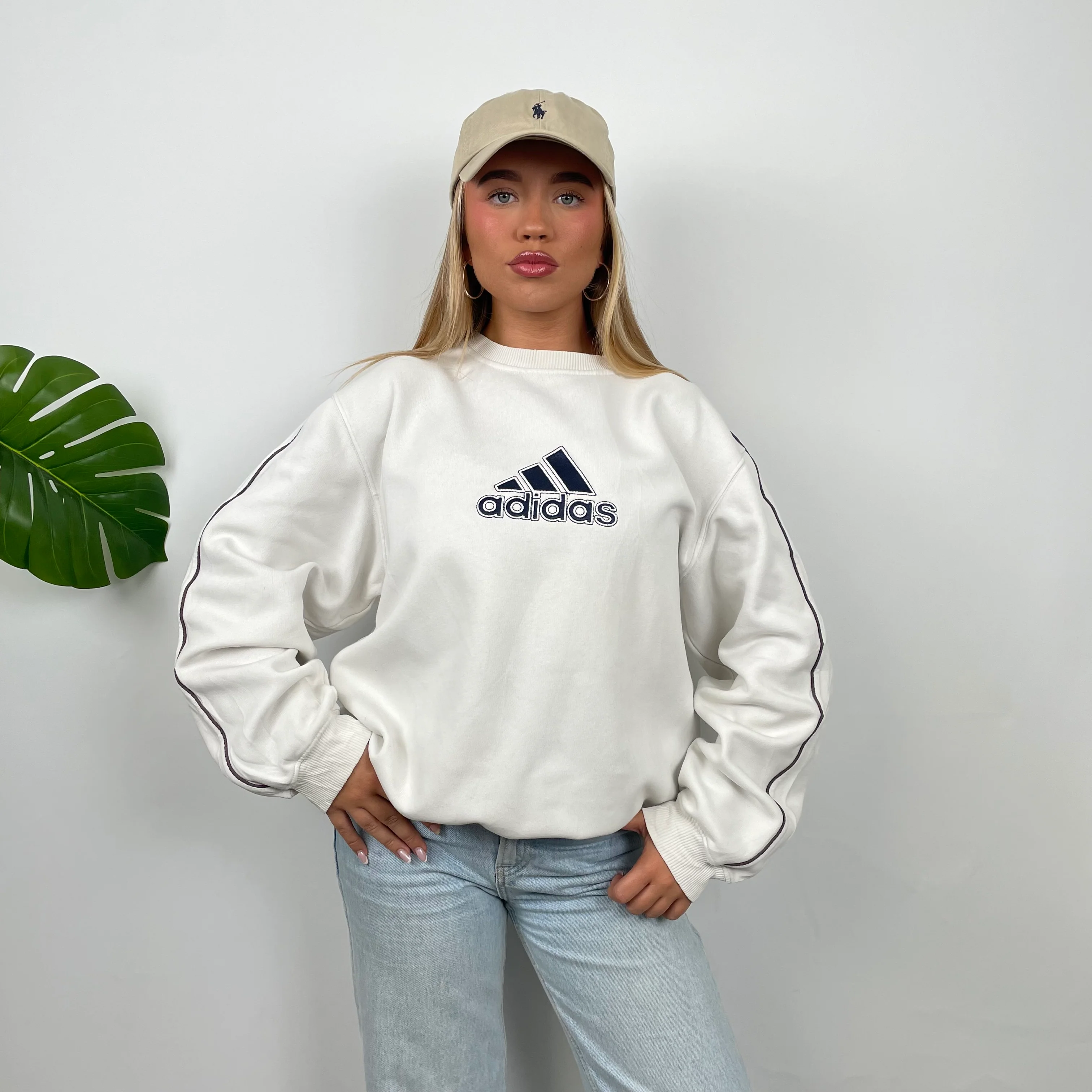 Adidas White Embroidered Spell Out Sweatshirt (L) - Image 6