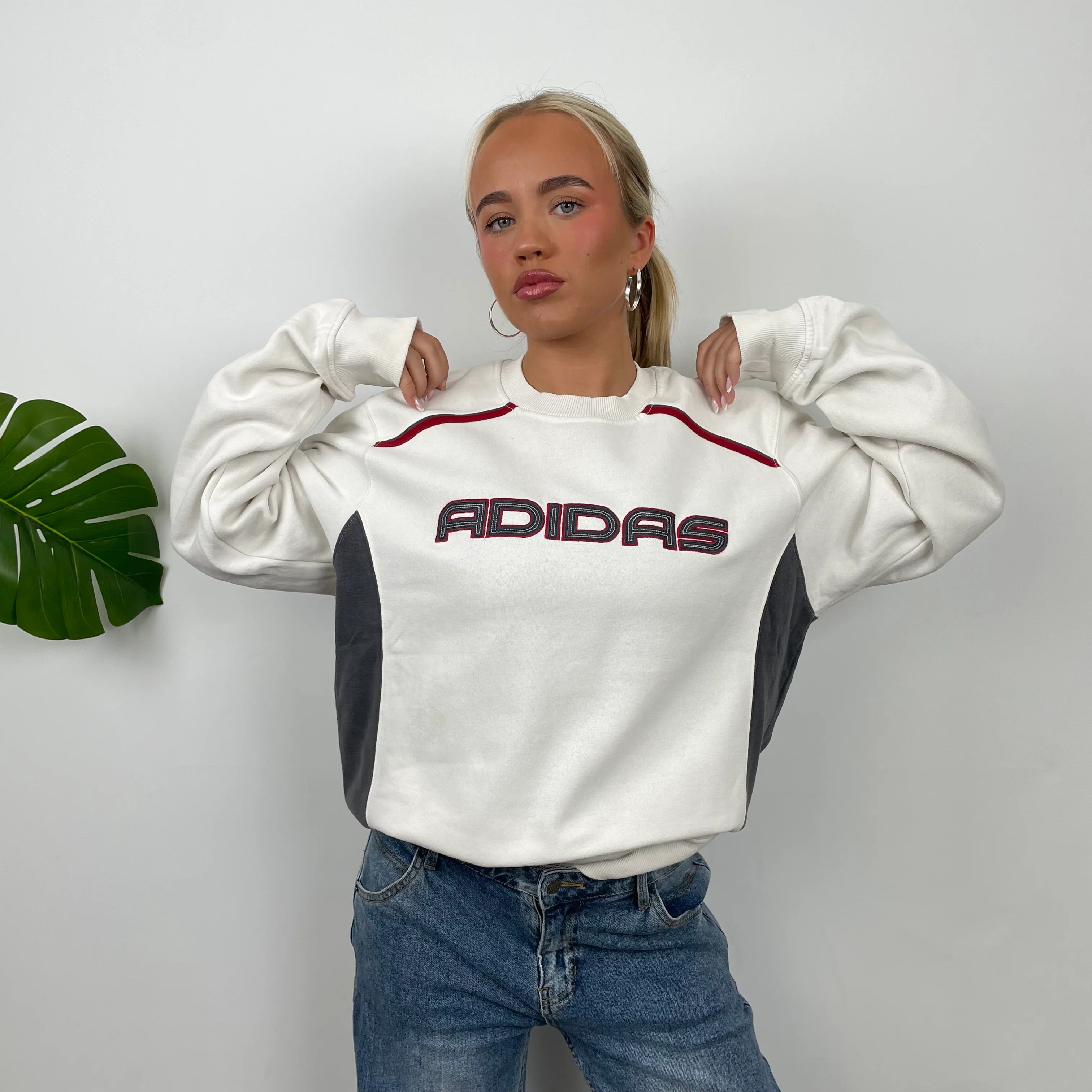 Adidas White Embroidered Spell Out Sweatshirt (M) - Image 2