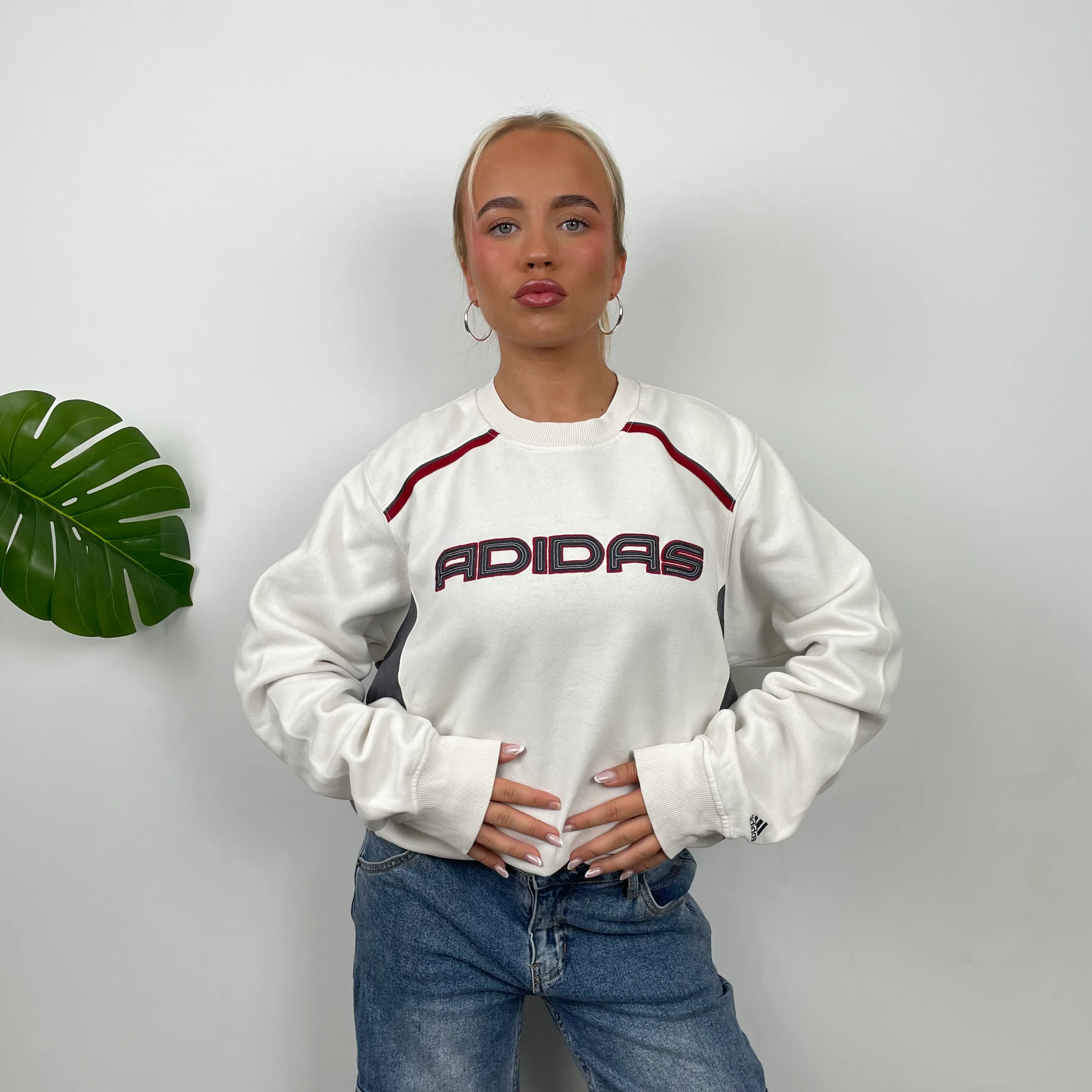 Adidas White Embroidered Spell Out Sweatshirt (M) - Image 3