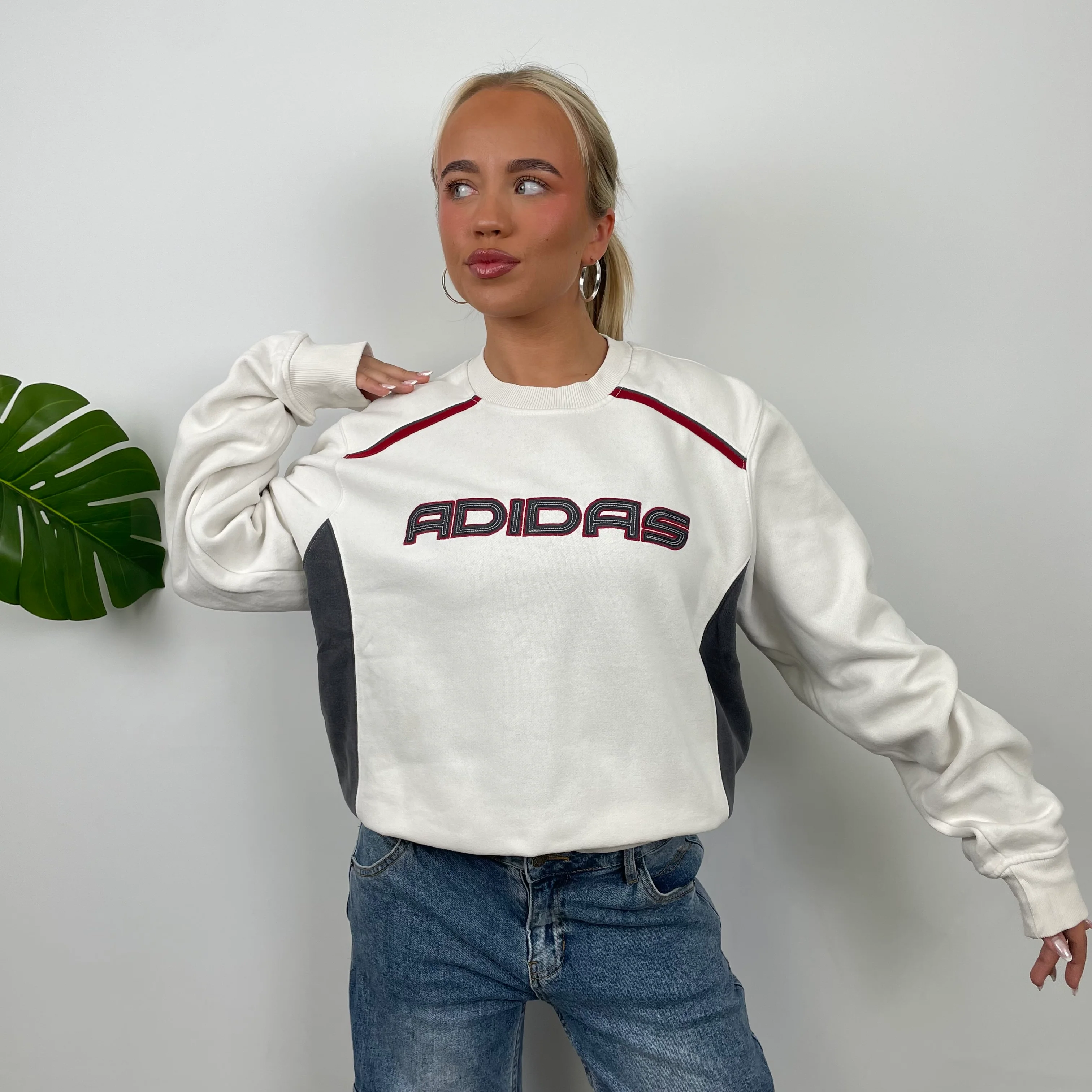Adidas White Embroidered Spell Out Sweatshirt (M) - Image 4