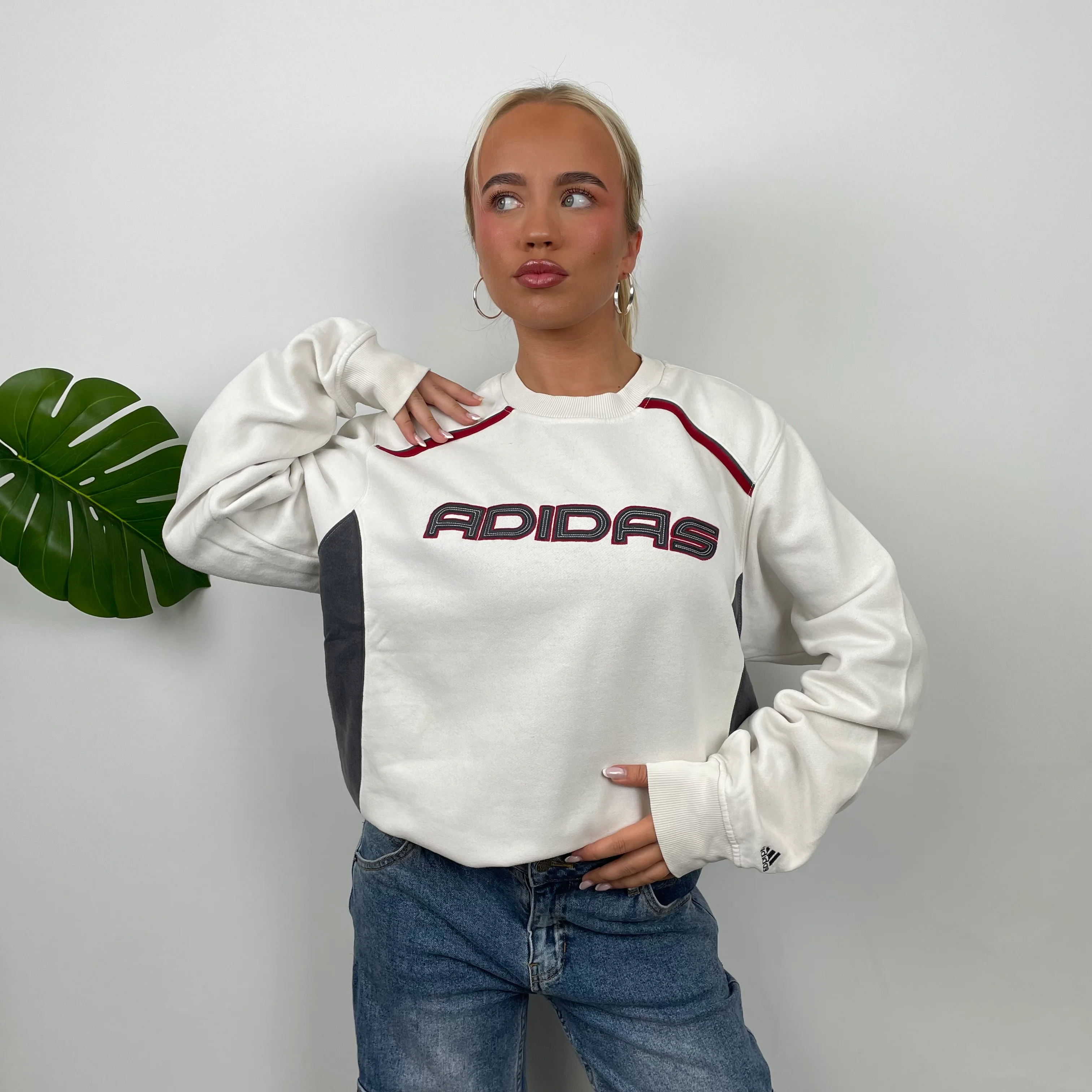 Adidas White Embroidered Spell Out Sweatshirt (M) - Image 5