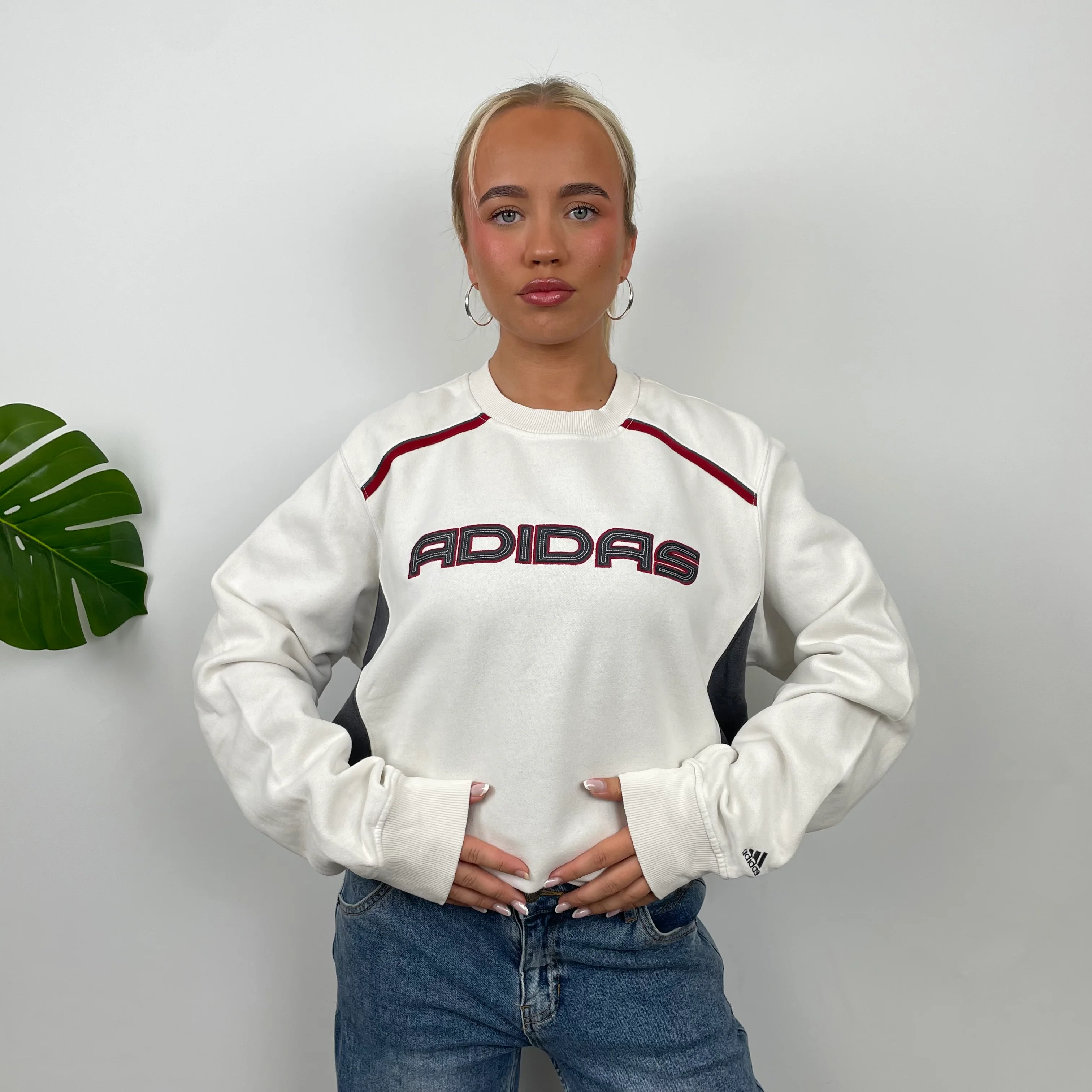 Adidas White Embroidered Spell Out Sweatshirt (M) - Image 6
