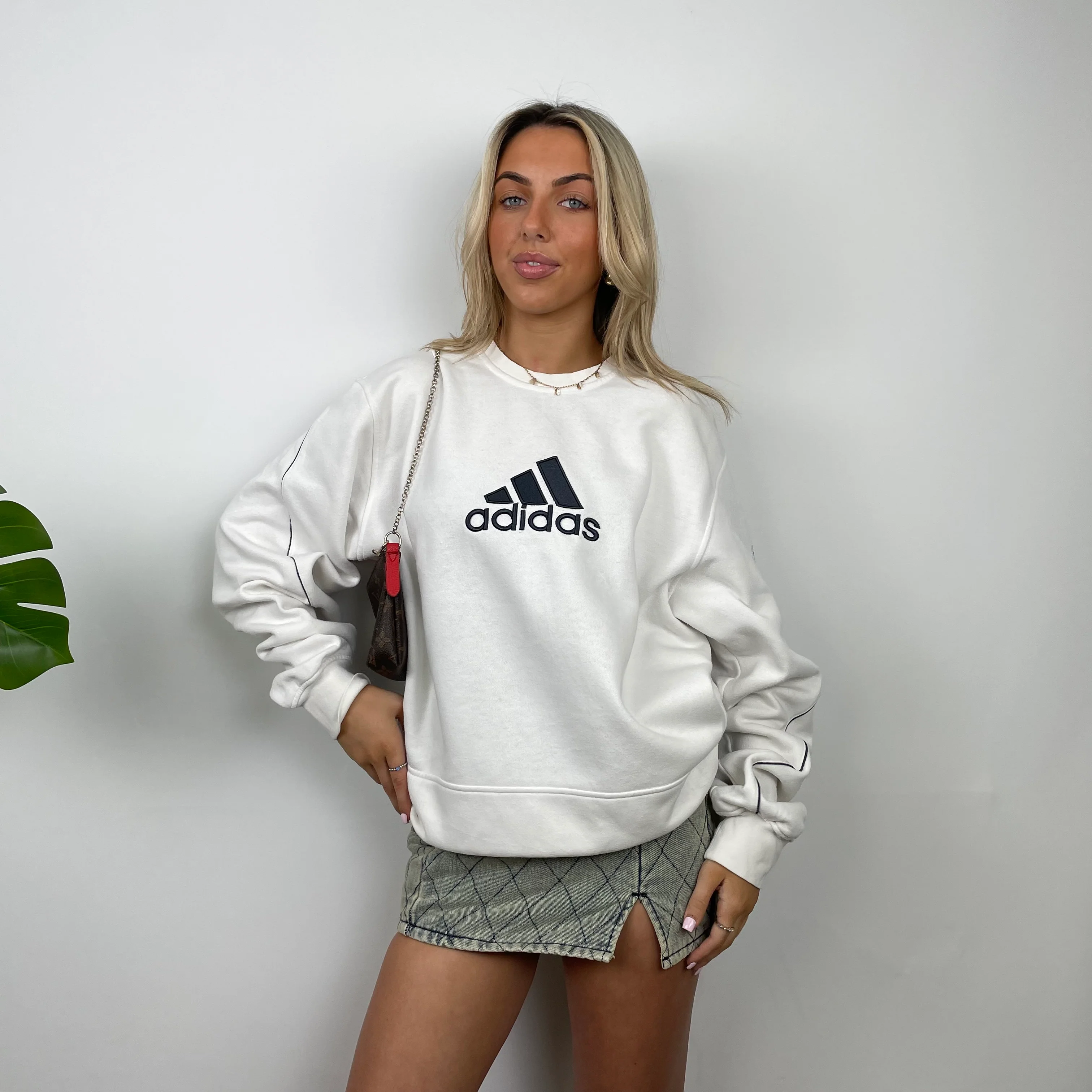 Adidas White Embroidered Spell Out Sweatshirt (XL) - Image 6
