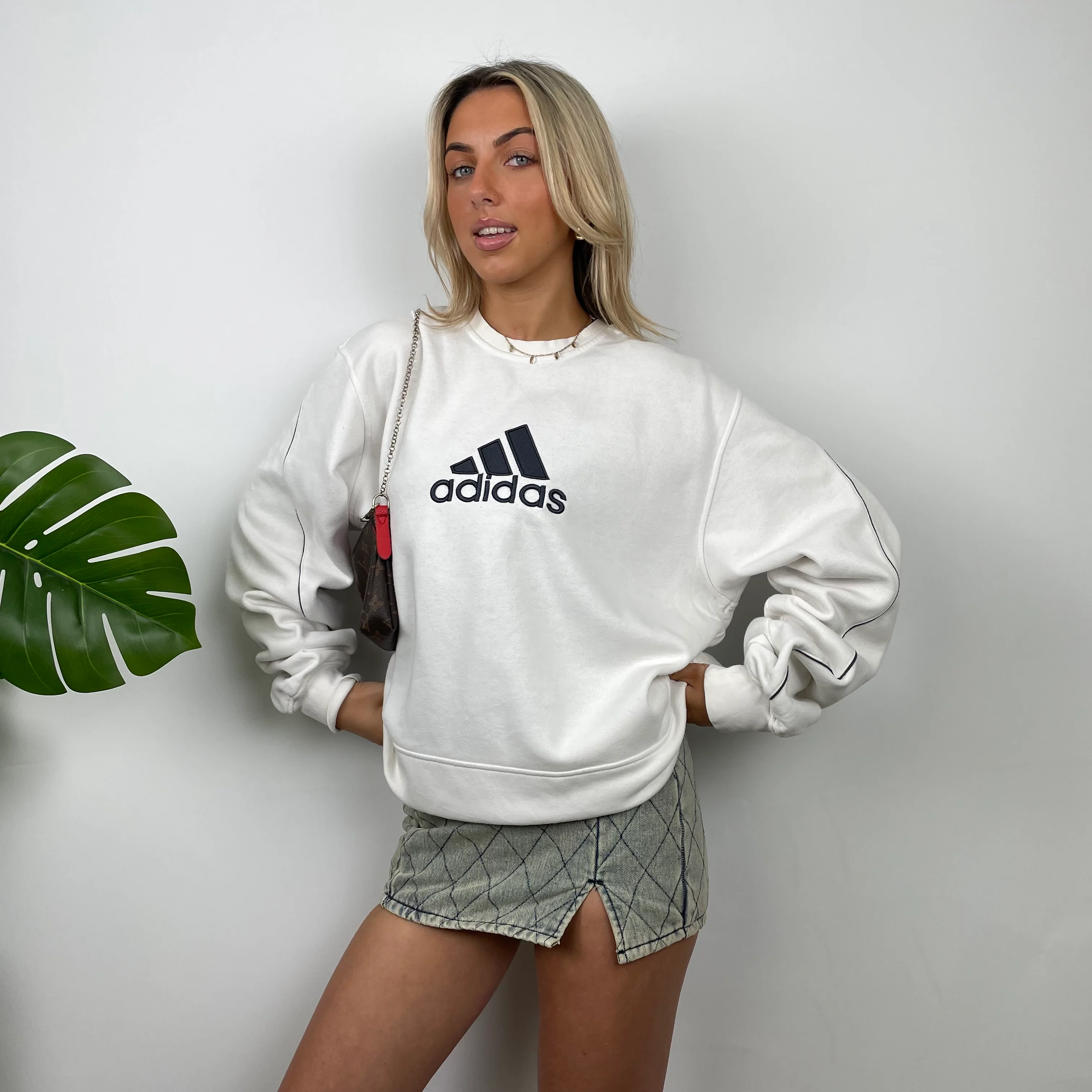 Adidas White Embroidered Spell Out Sweatshirt (XL) - Image 8
