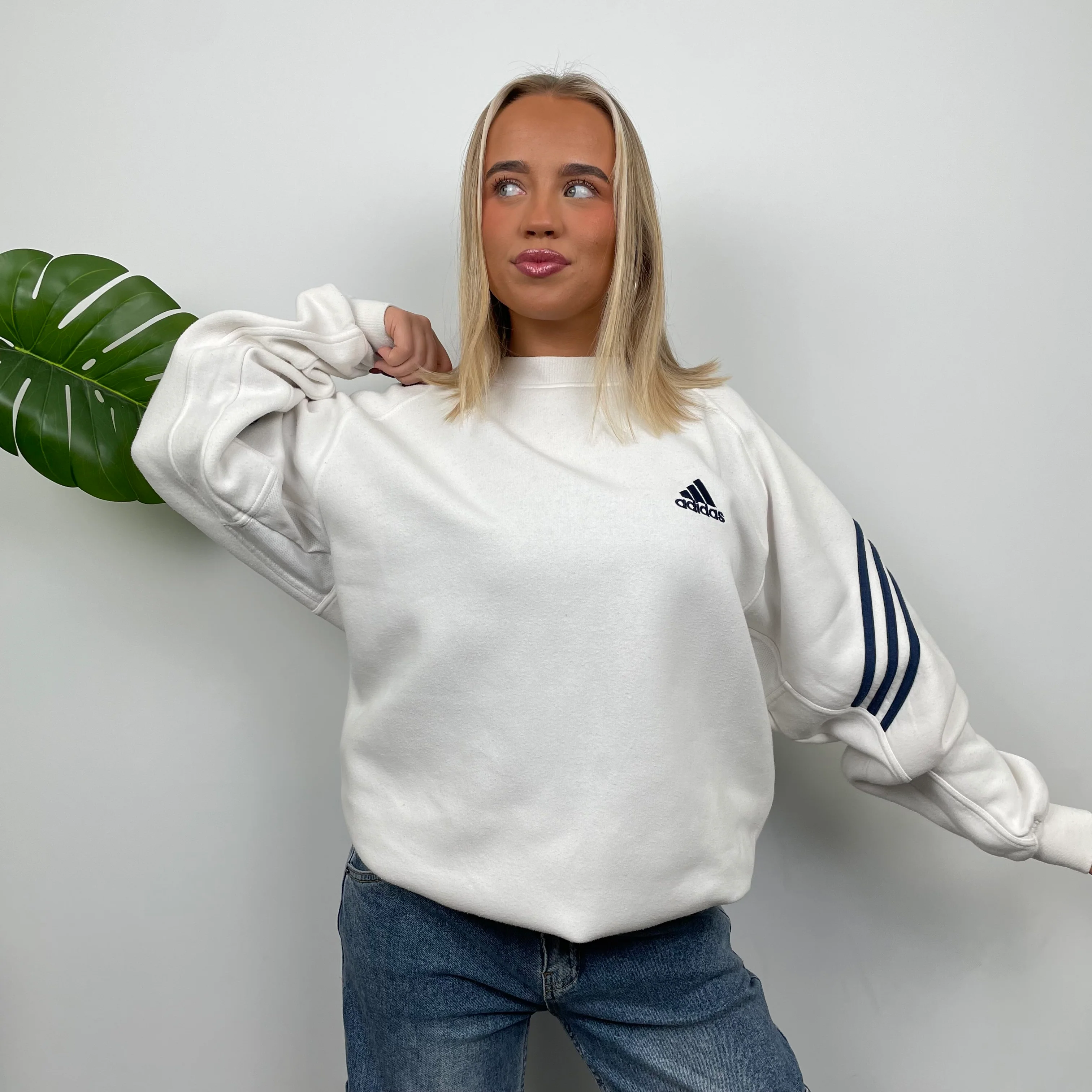 Adidas White Embroidered Spell Out Sweatshirt (XL) - Image 5