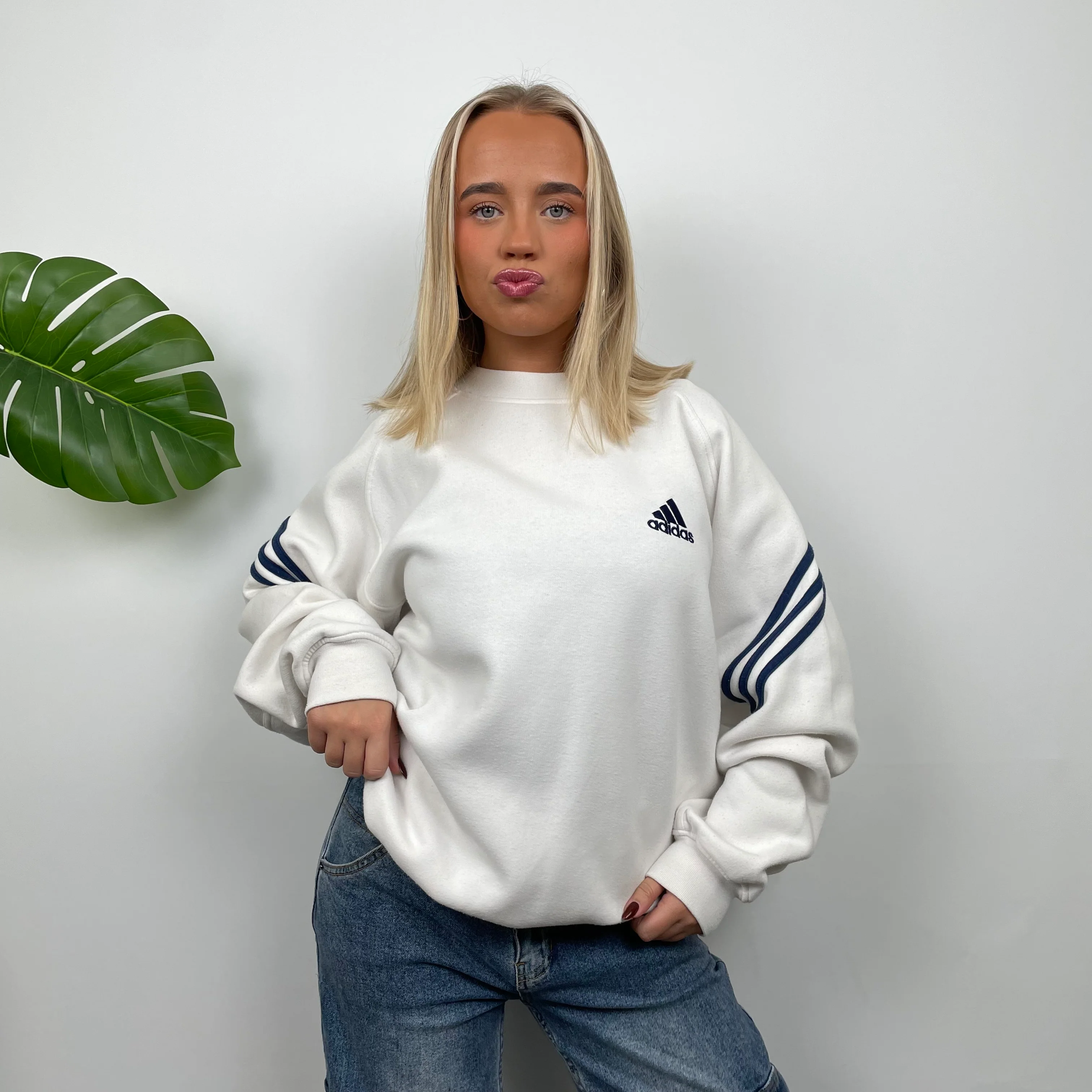 Adidas White Embroidered Spell Out Sweatshirt (XL) - Image 6