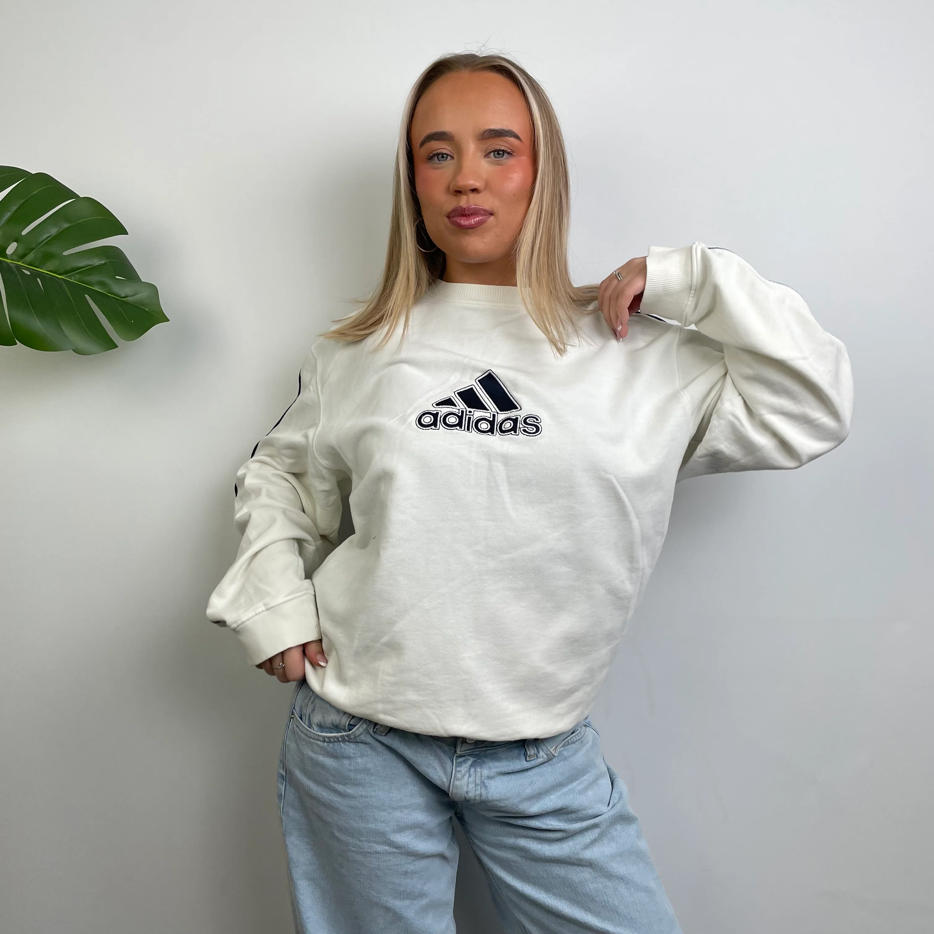 Adidas White Embroidered Spell Out Sweatshirt (L) - Image 3