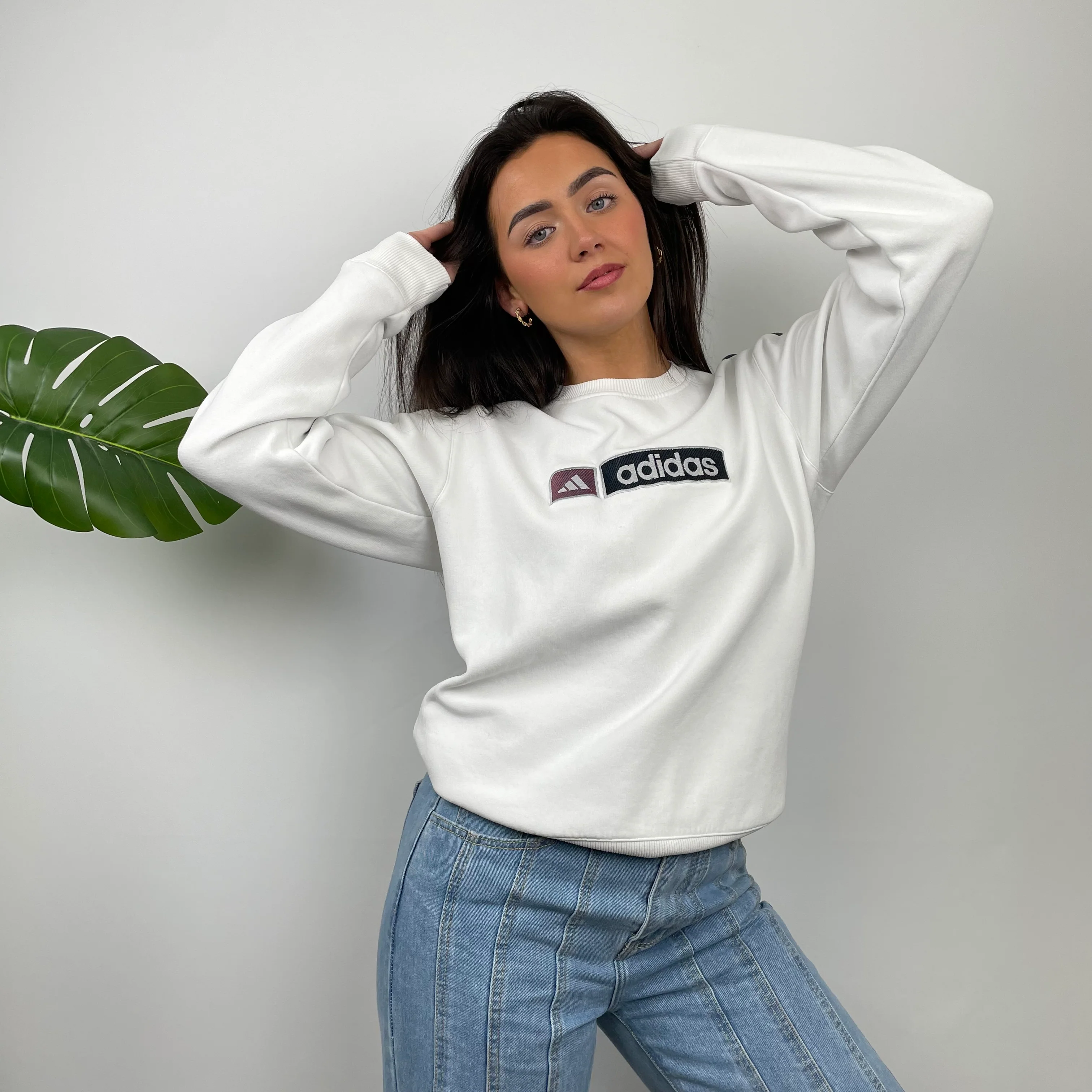 Adidas White Embroidered Spell Out Sweatshirt (M) - Image 6
