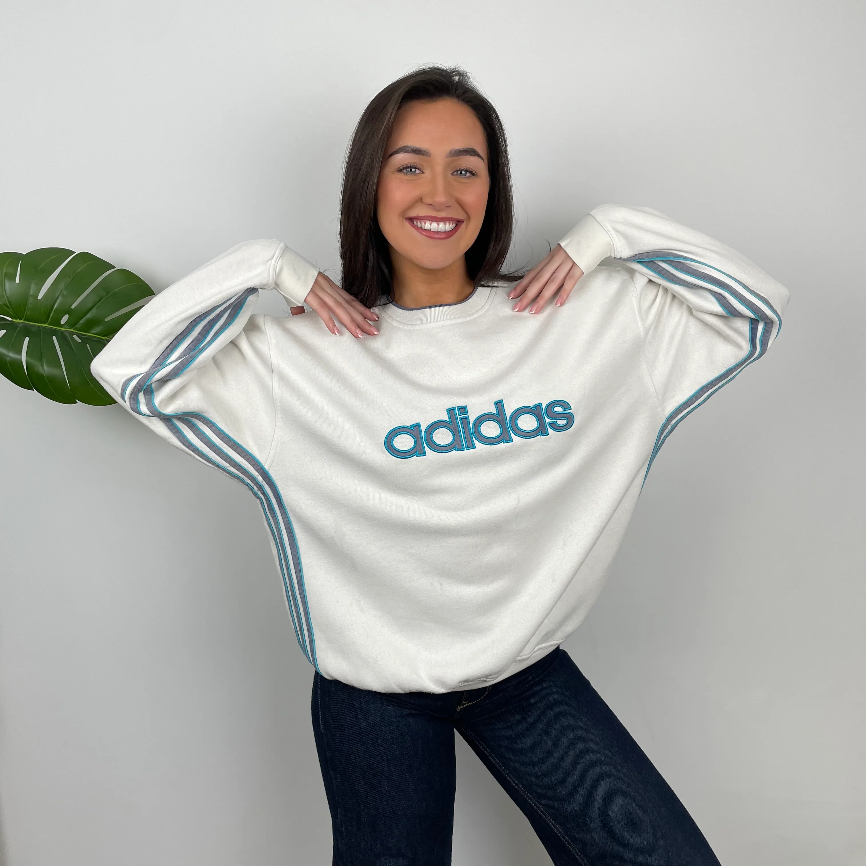 Adidas White Embroidered Spell Out Sweatshirt (M) - Image 2