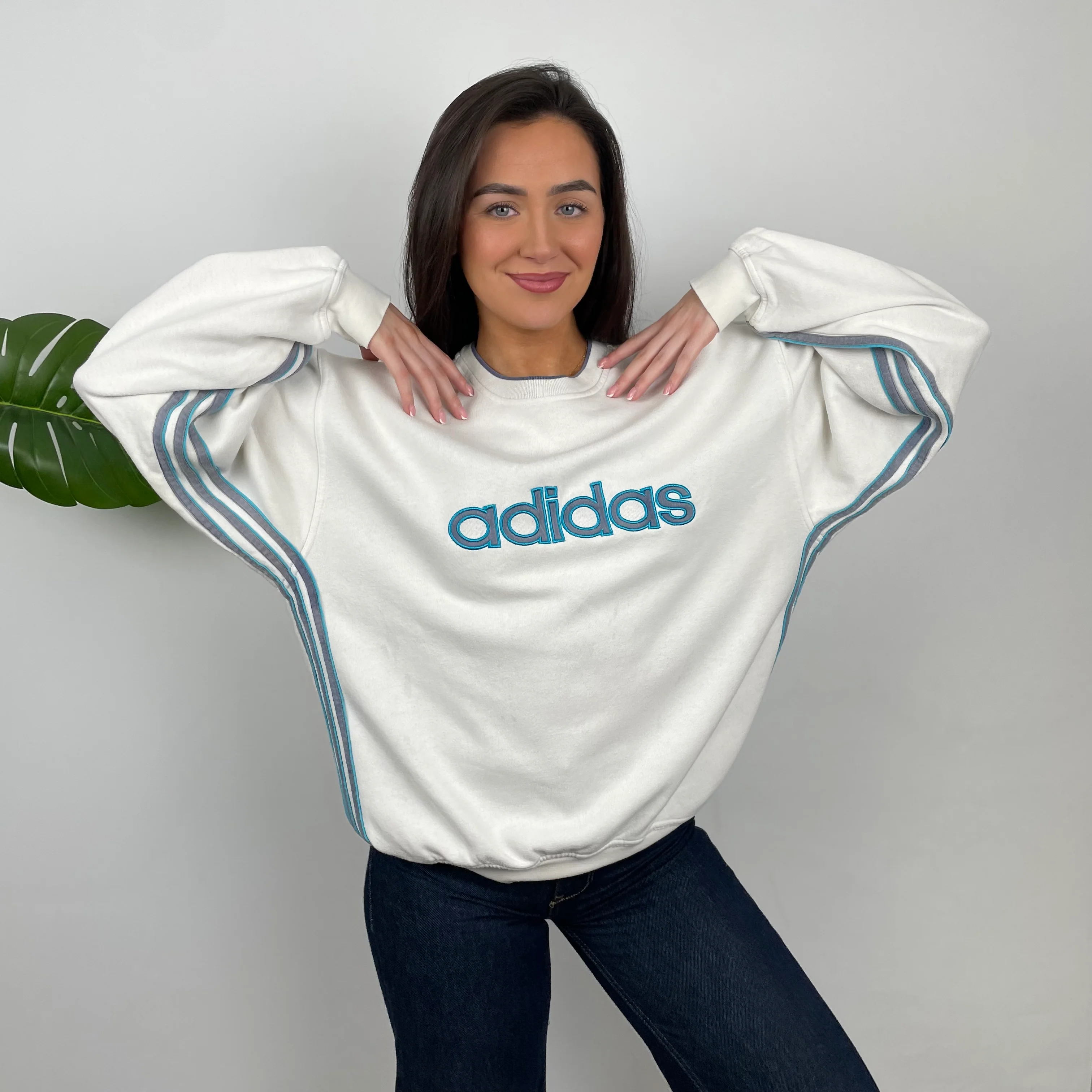 Adidas White Embroidered Spell Out Sweatshirt (M) - Image 5