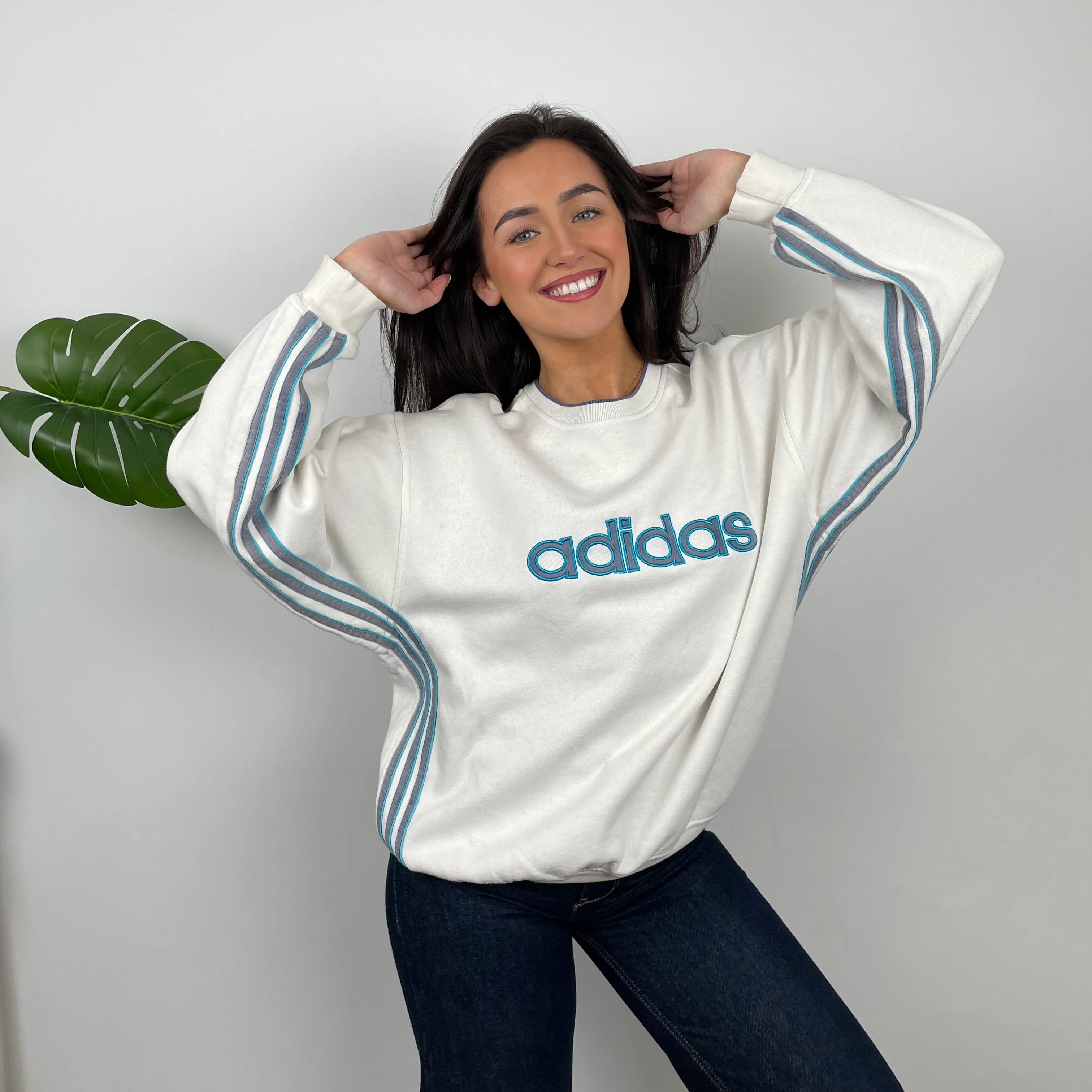 Adidas White Embroidered Spell Out Sweatshirt (M) - Image 6
