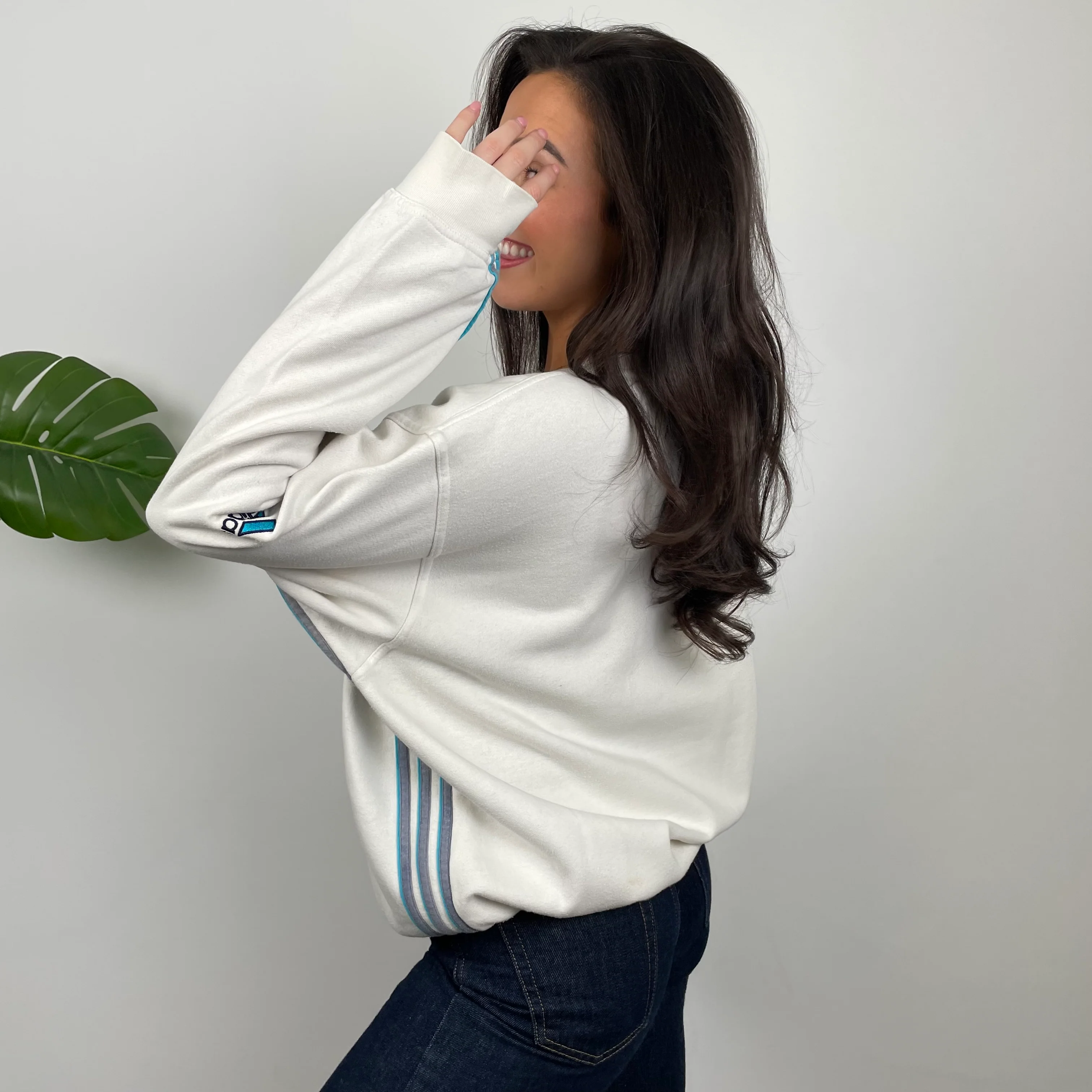 Adidas White Embroidered Spell Out Sweatshirt (M) - Image 7
